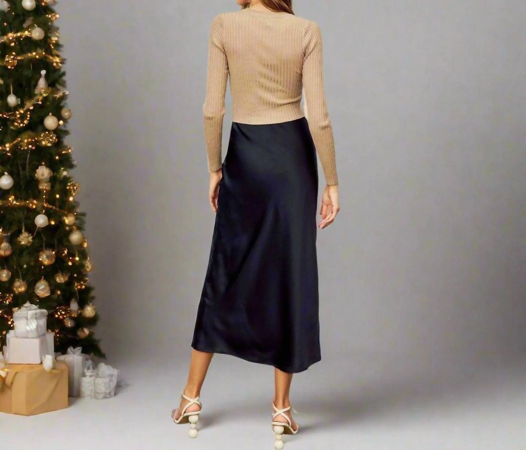Satin Midi Skirt In Black