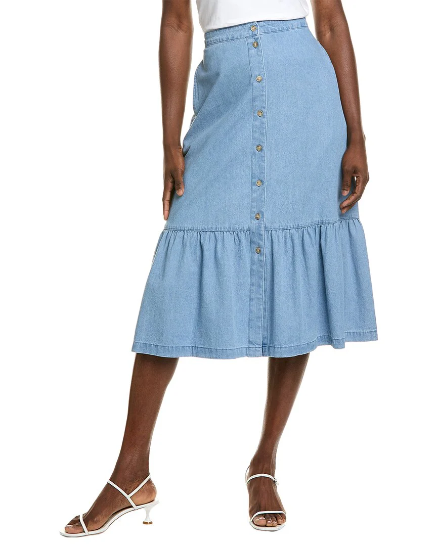 Jones New York Tiered Button-Up Chambray Maxi Skirt