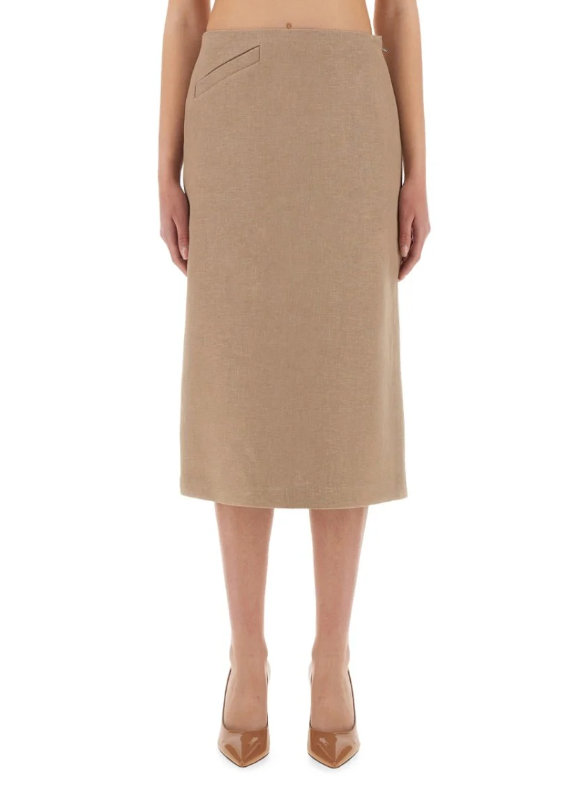 Waxed Linen Midi Skirt