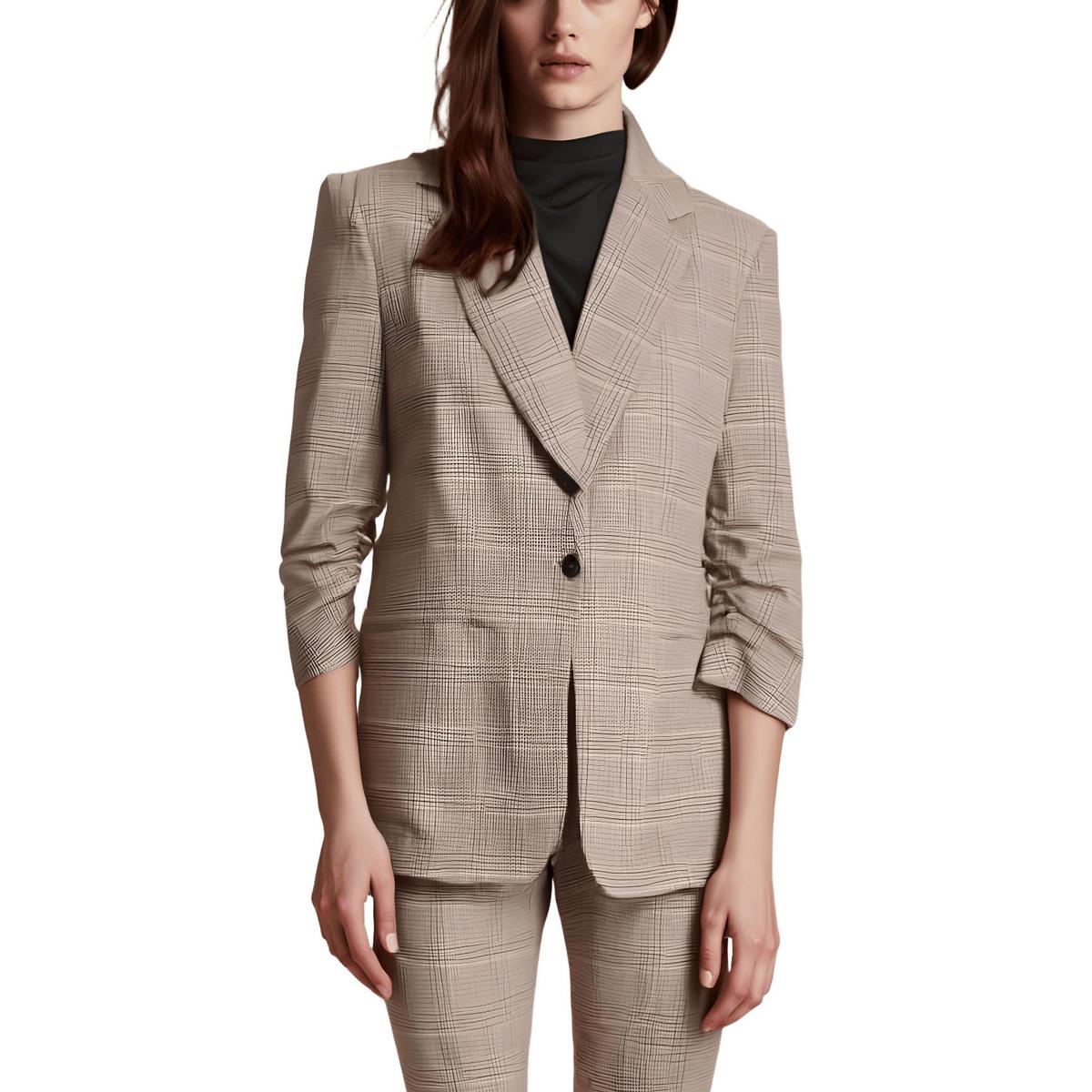 Womens Window Pane Houndstooth One-Button Blazer