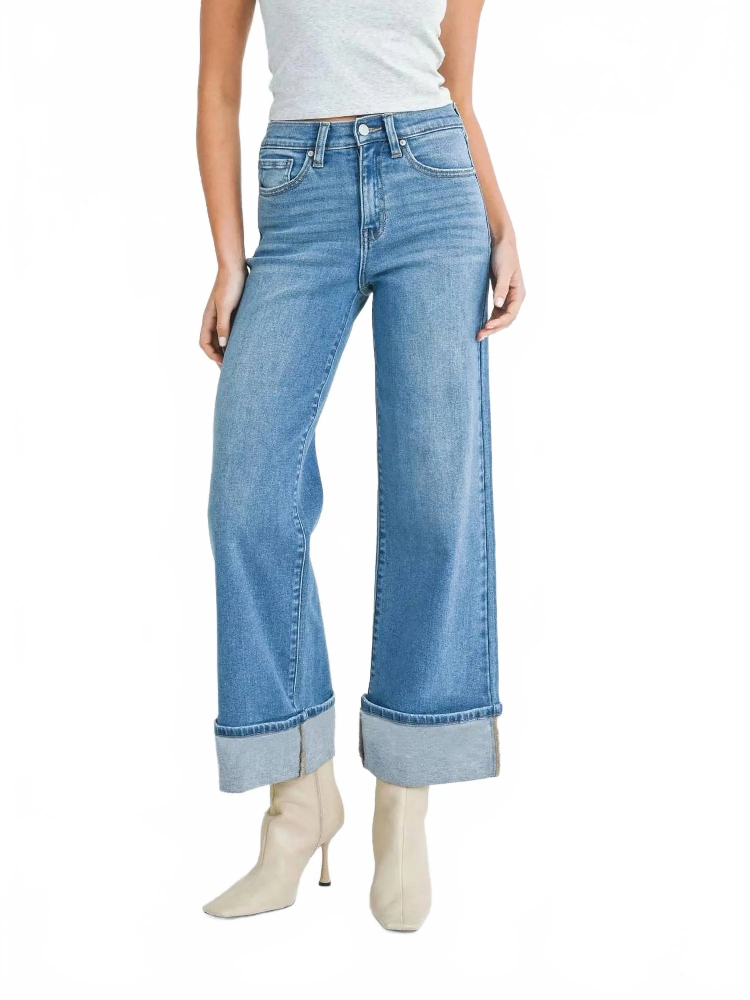 Stunned Palazzo Jeans In Mid Wash