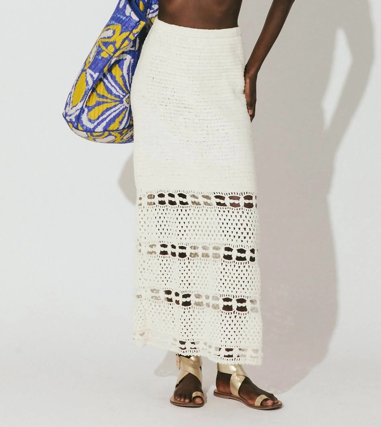 Adela Crochet Midi Skirt In Ivory