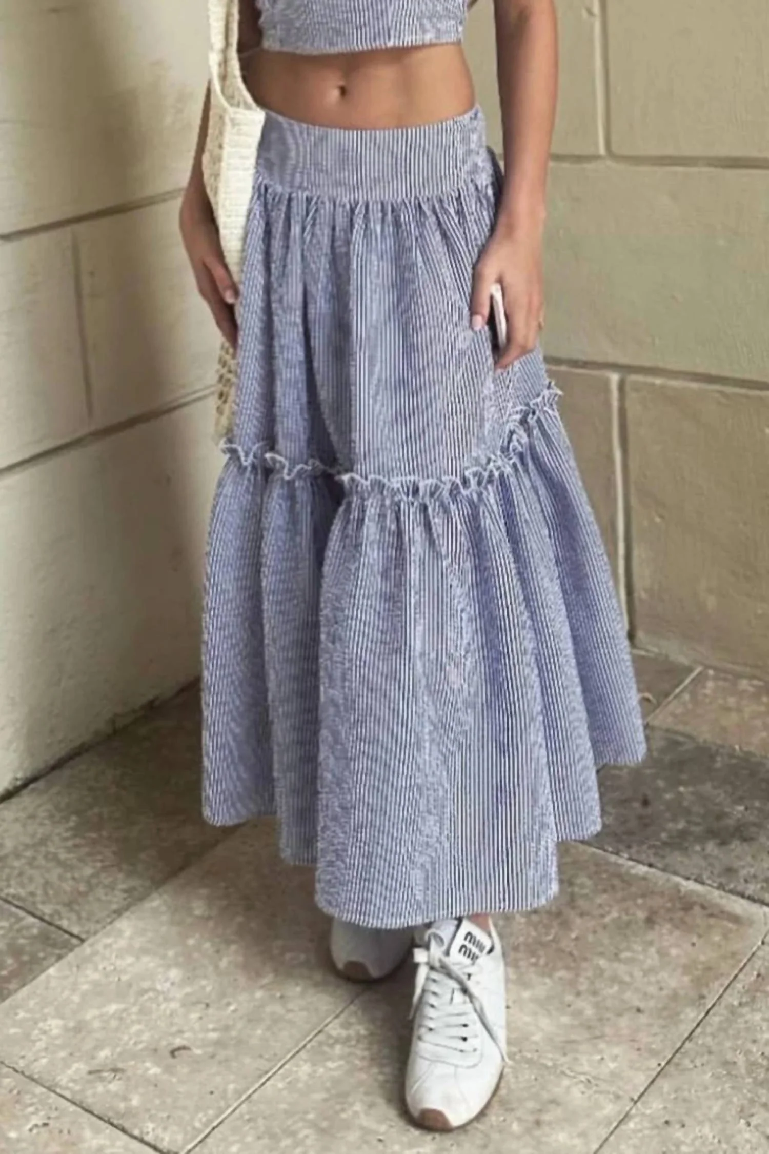 Teen Pian Maxi Skirt In Navy Stripe