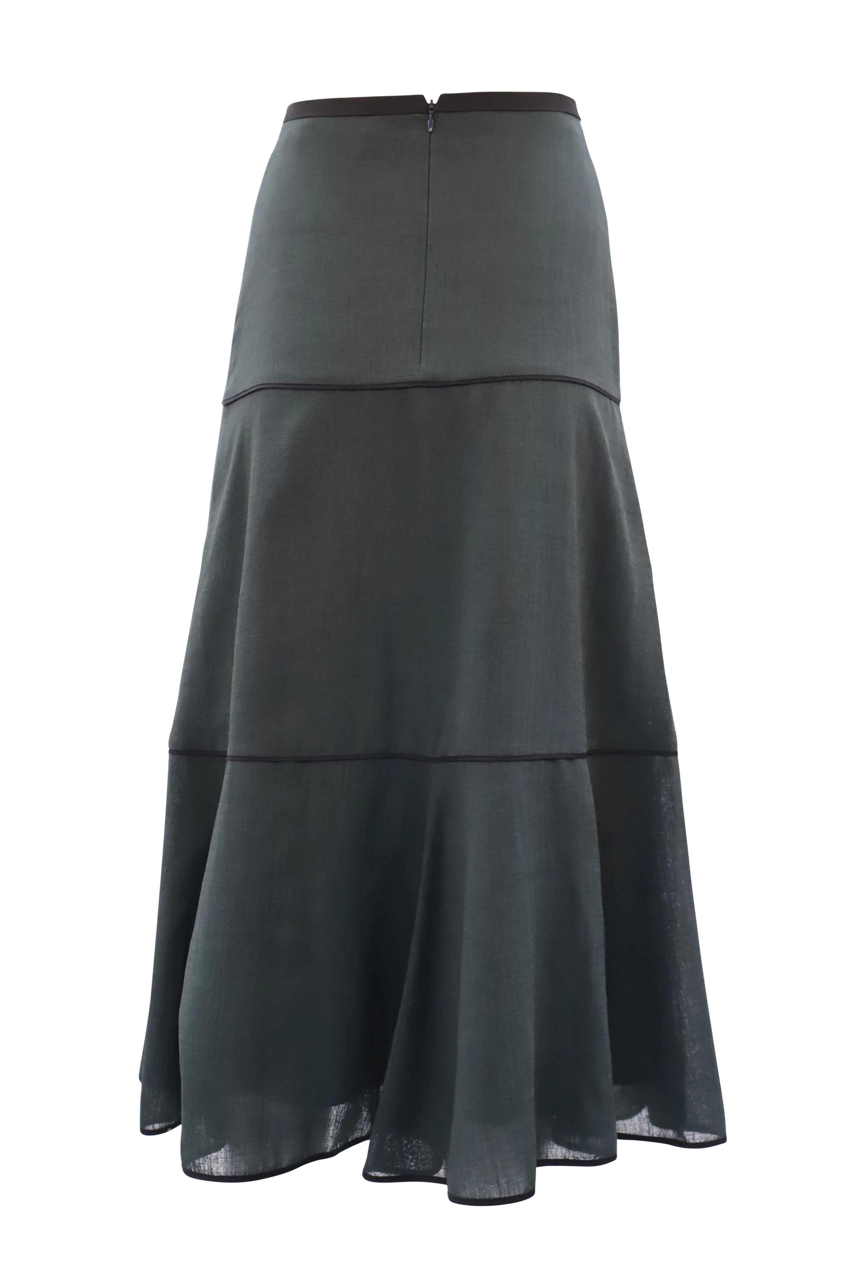 Cefinn Tiered Maxi Skirt in Green Triacetate