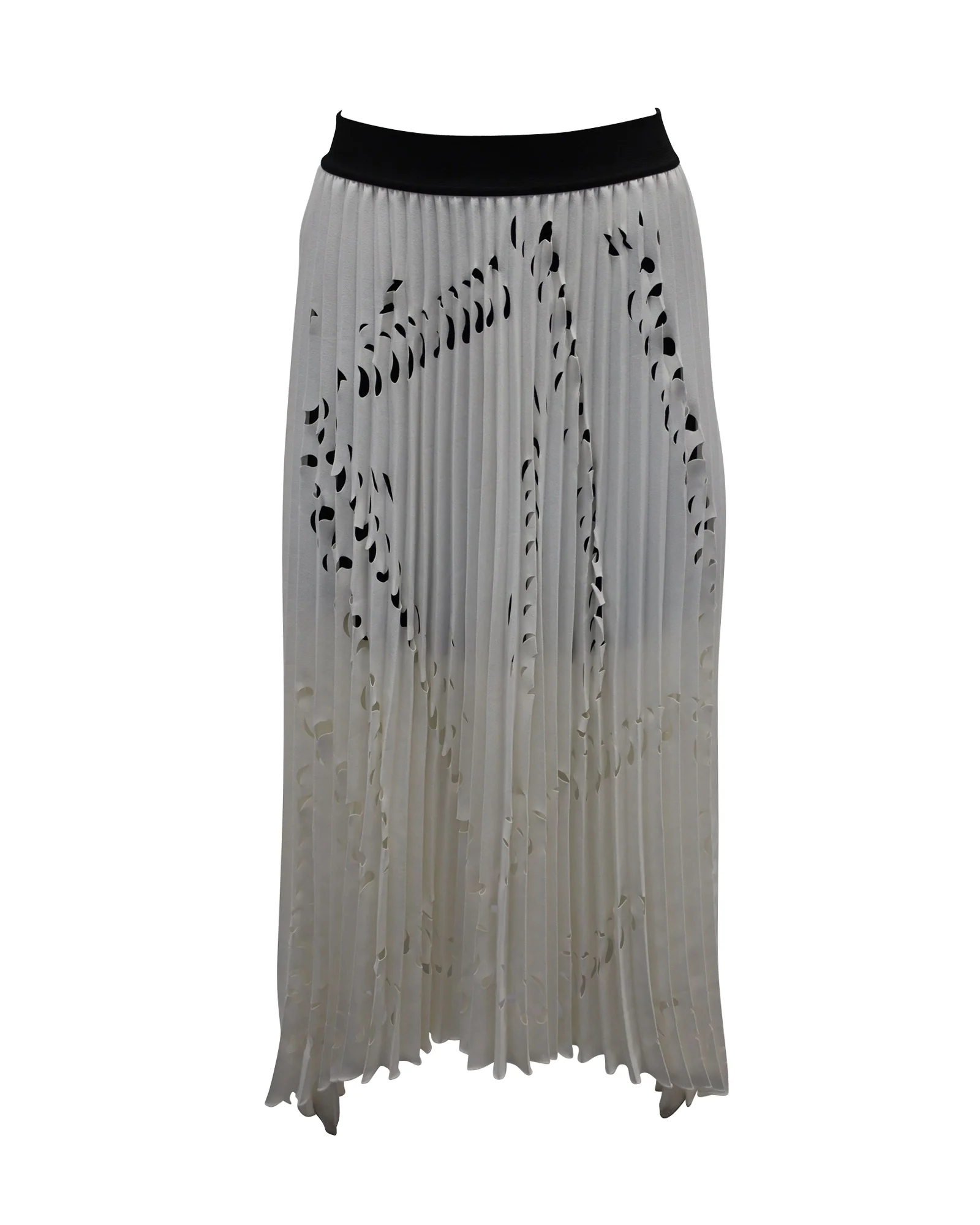Maje Pleated Laser Cut Skirt in Ivory Polyester