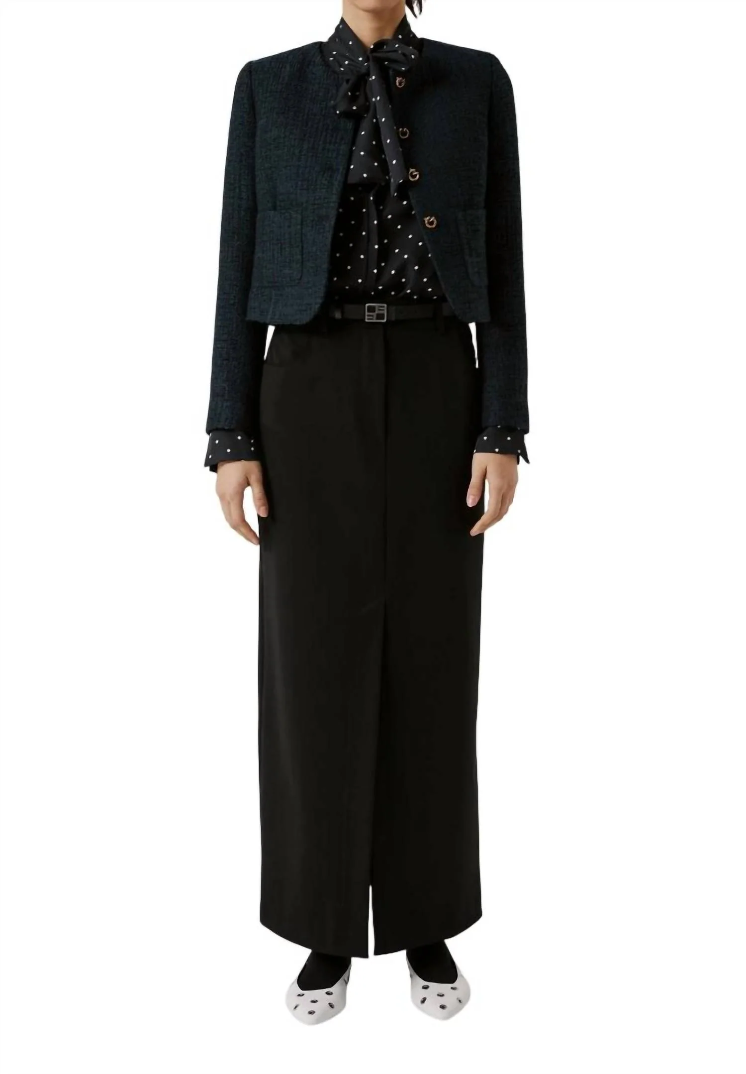 Long Pencil Wool Twill Skirt In Black