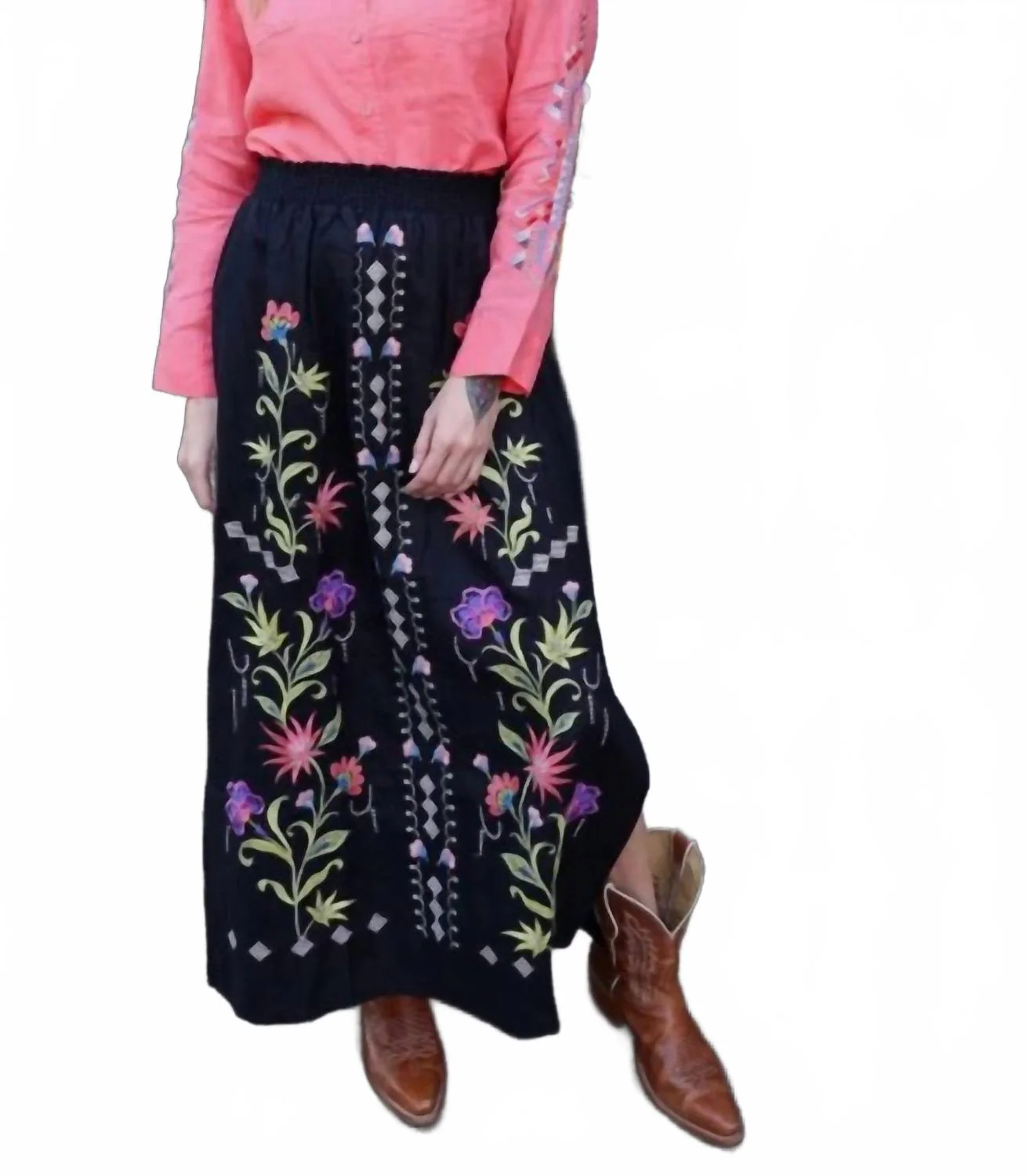 High Slit Linen Skirt Calista In Black