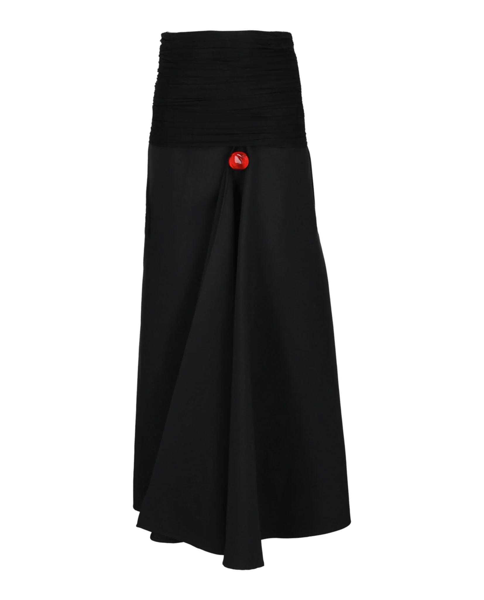Ruched Jersey-Waist Slit Hem Midi Skirt