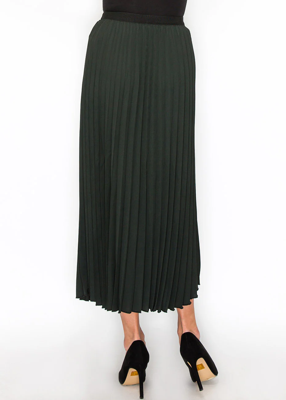 Hunter Green Midi Pleat Skirt