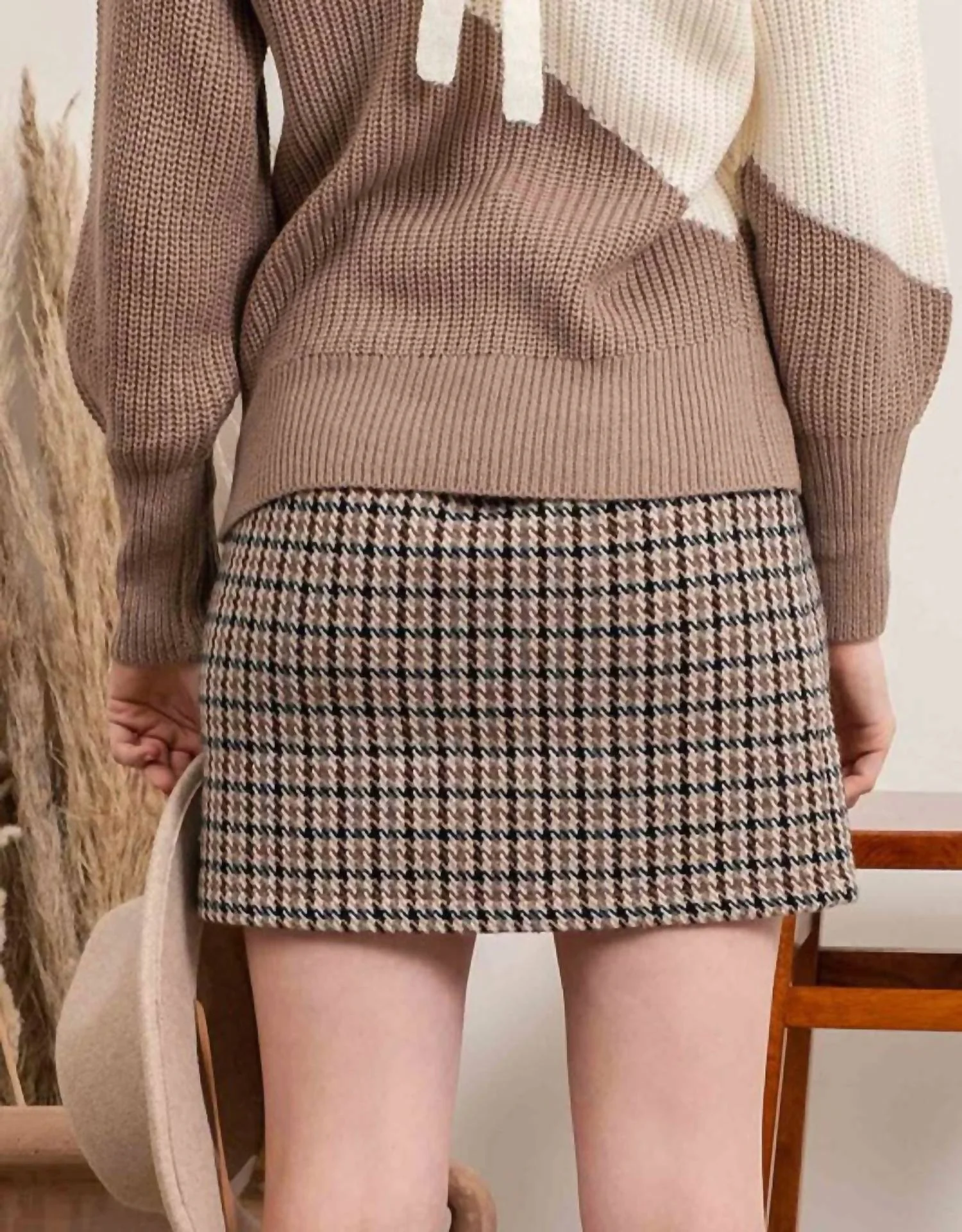 Ashleyn Houndstooth Skirt In Brown Multi