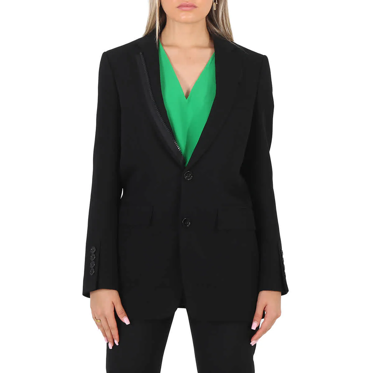 Burberry Ladies Black Tailored Single-Breasted Blazer Jacket