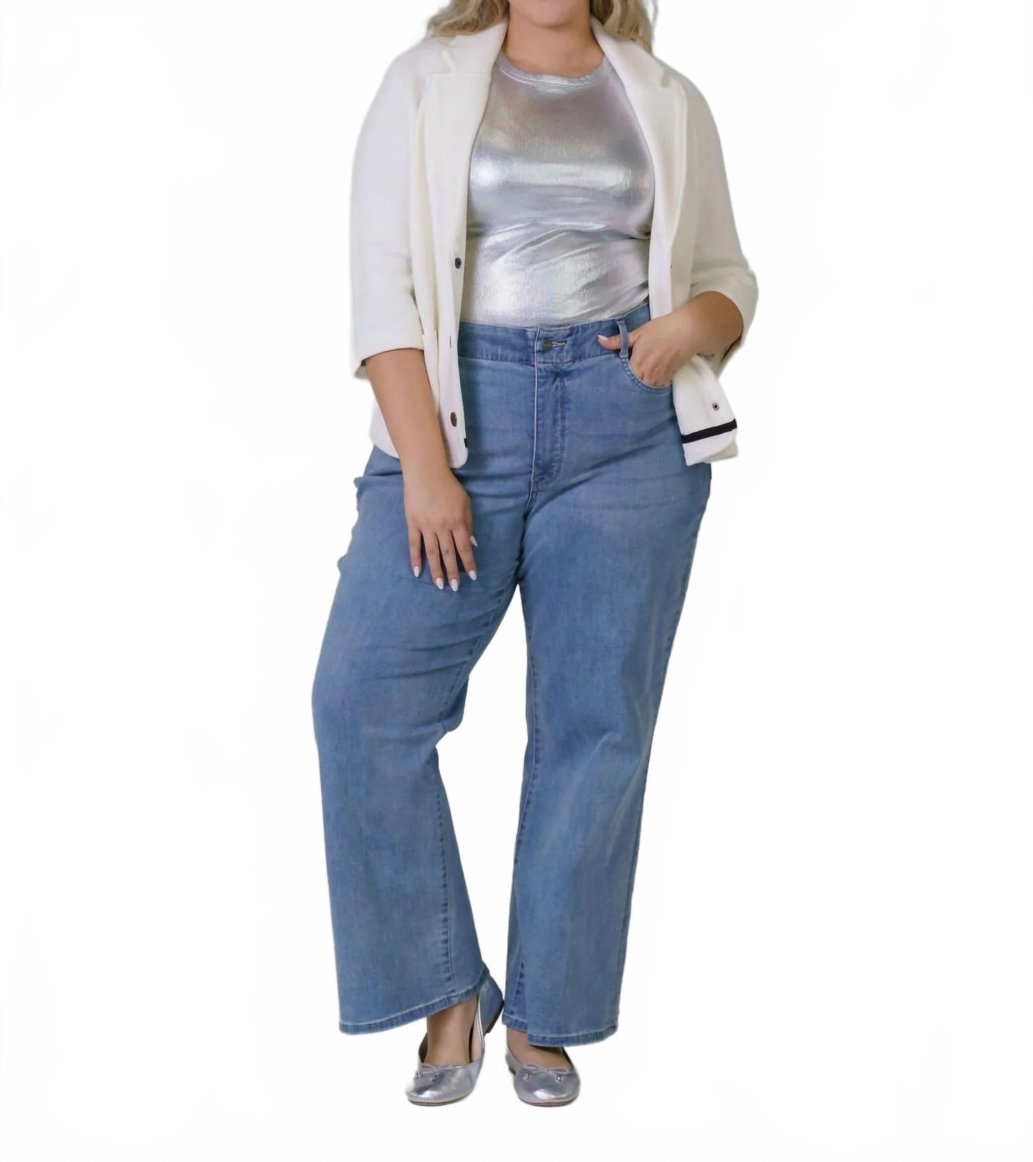 Cotton Blend Shrunken Blazer - Plus Size In White