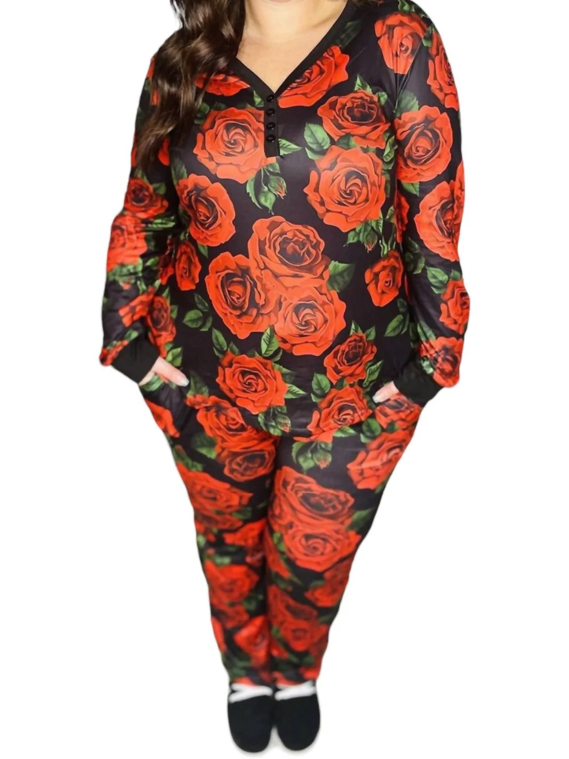 Rose Pajama Set In Red