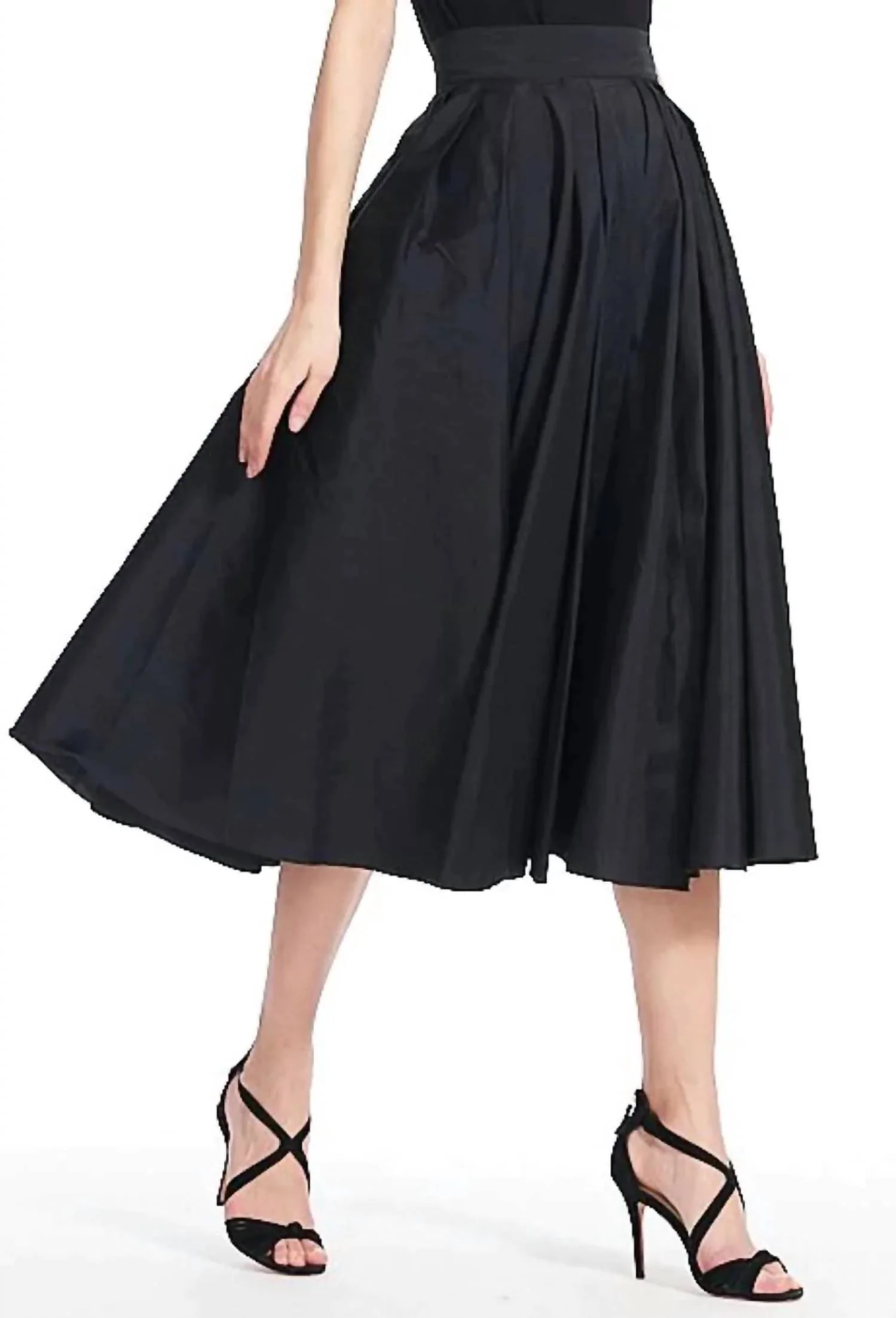 Tea Length Midi Skirt In Black Taffetta