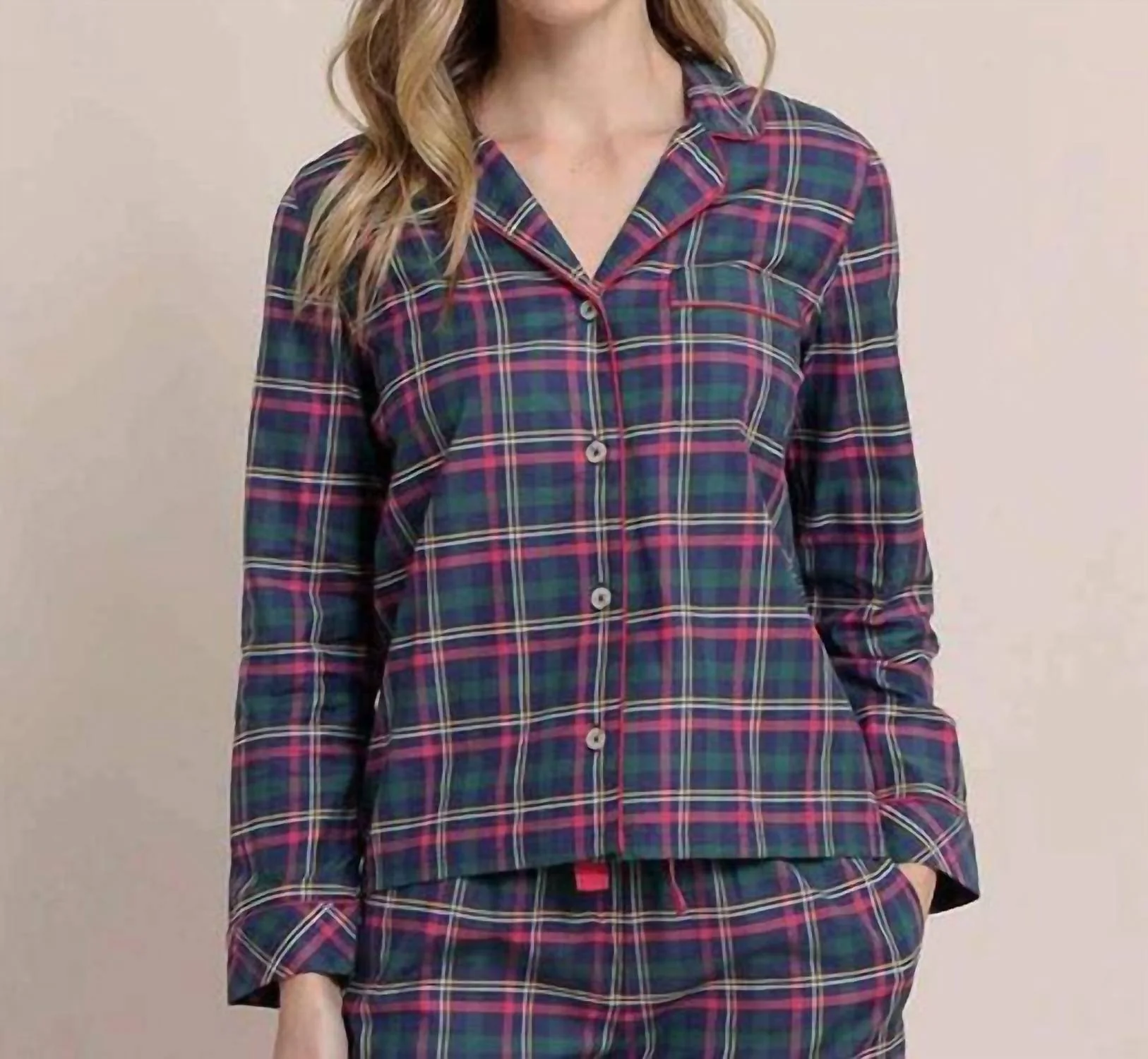 Partridgeberry Plaid Lounge Shirt In Dress Blue
