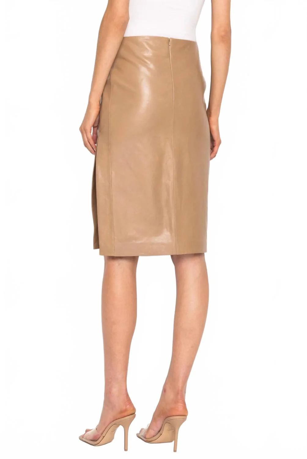 Liza Slit Leather Pencil Skirt In Sesame