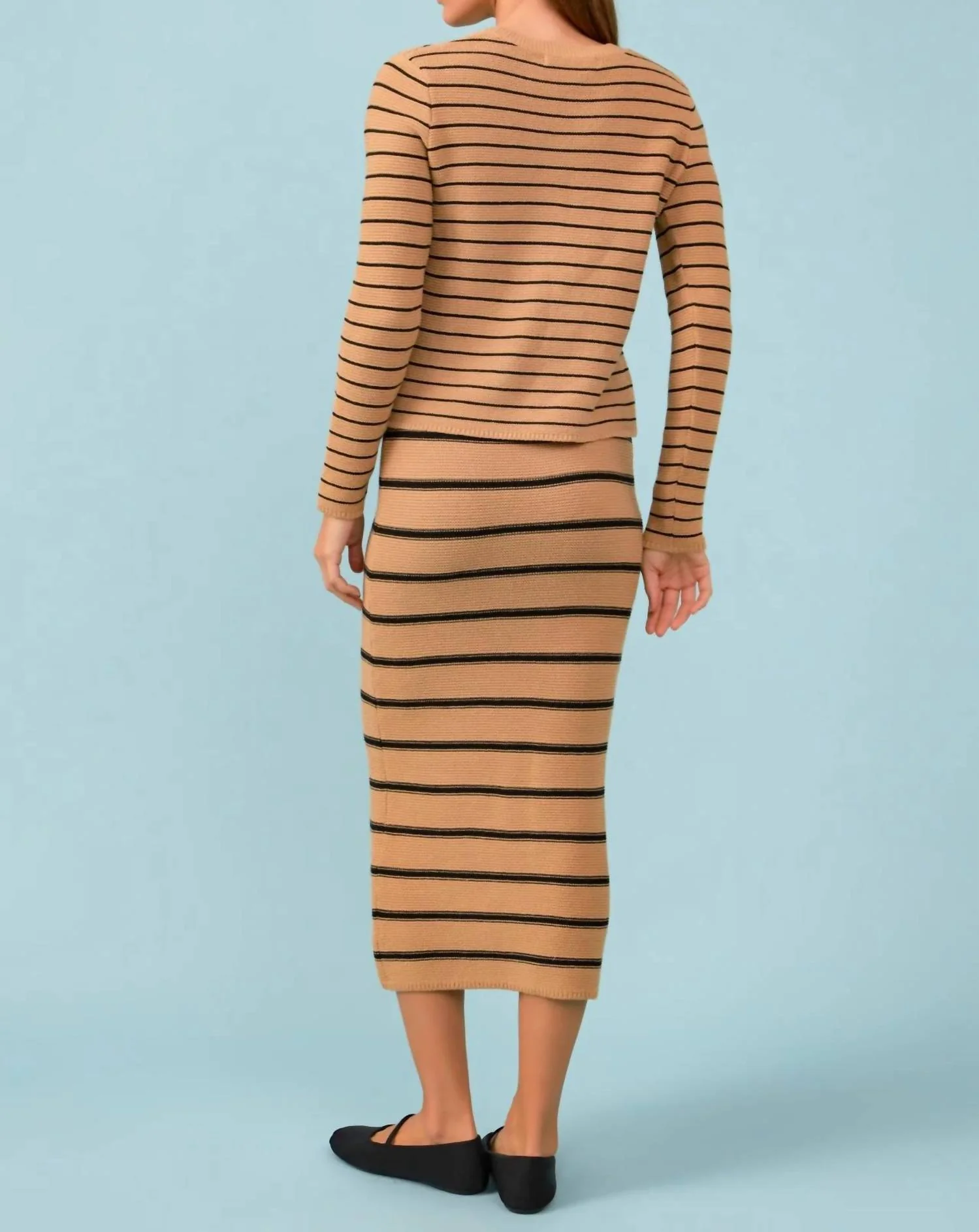 Stripe Knit Midi Skirt In Tan