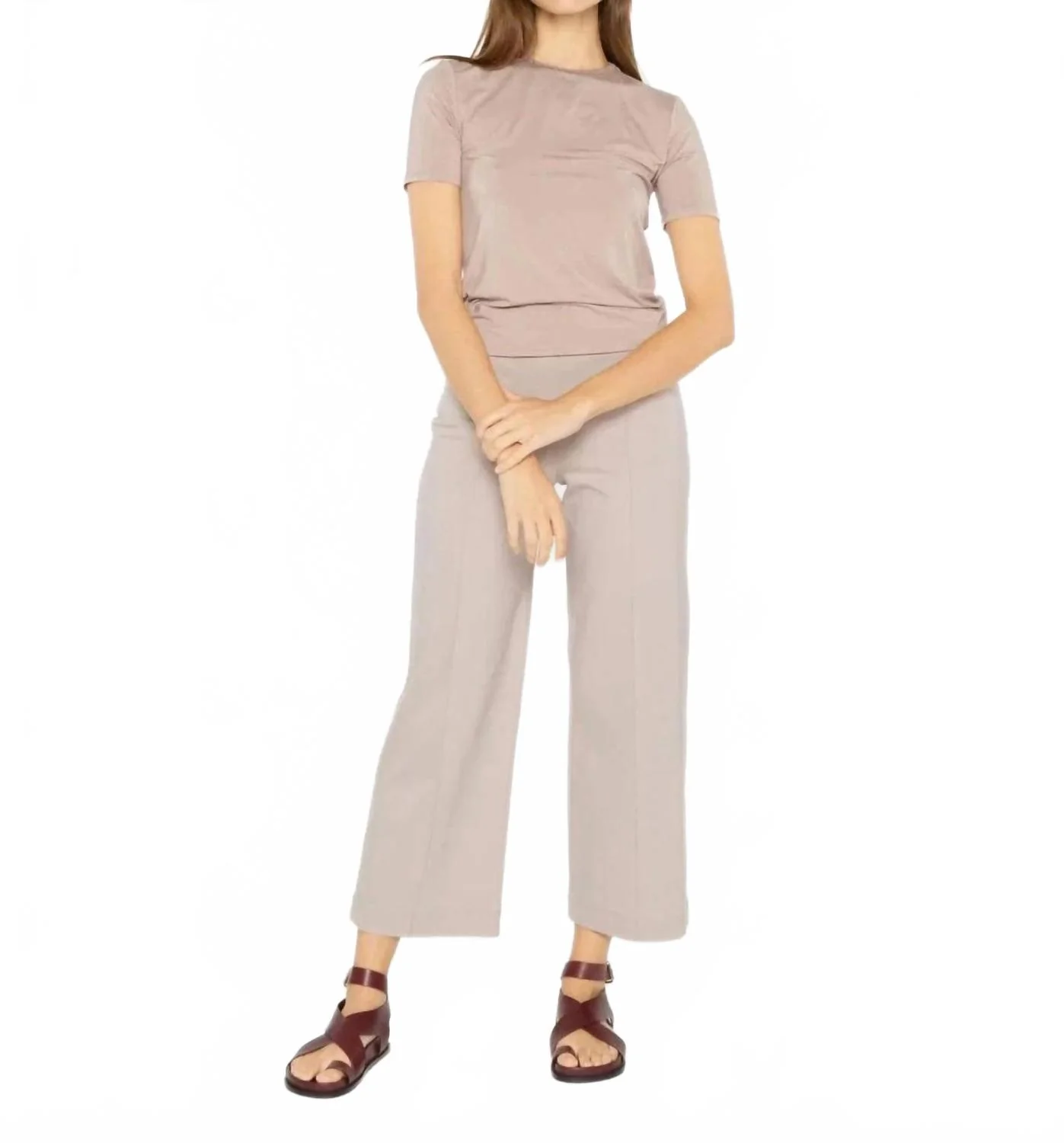 Ponte Knit Straight Leg Cropped Pant In Clay