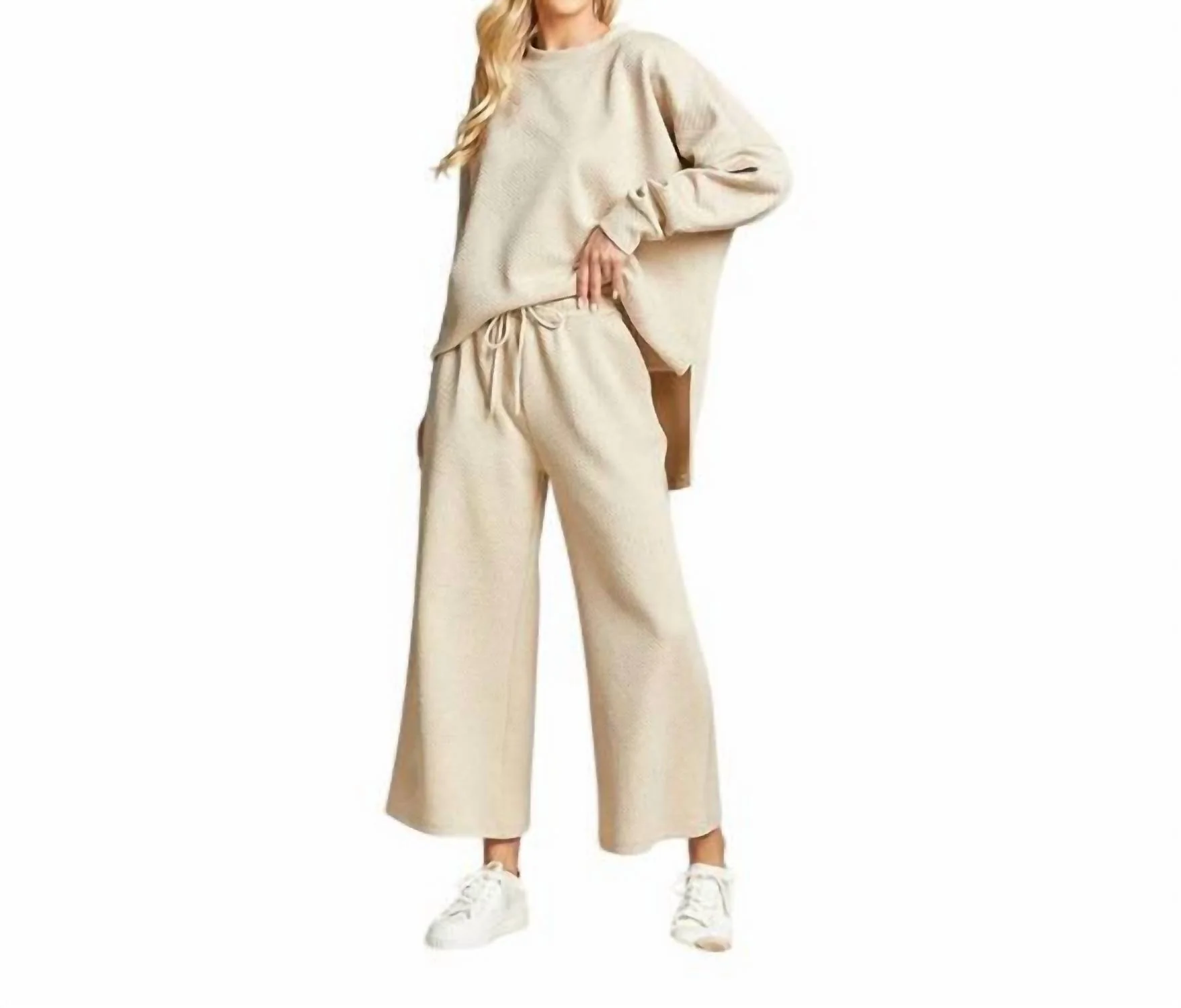 Women's Solid Textured Matching Set In Taupe