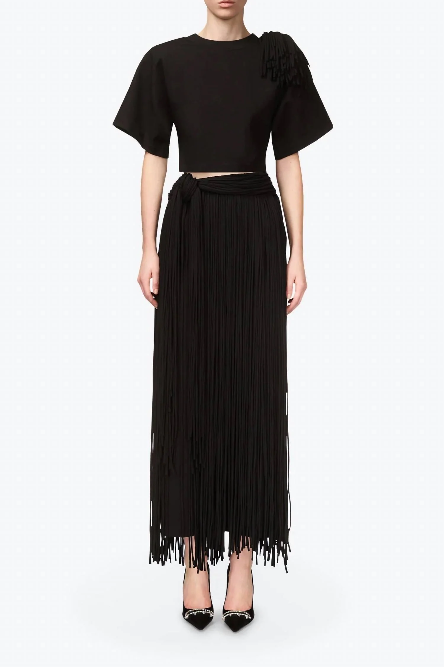Fringe Midi Skirt In Black