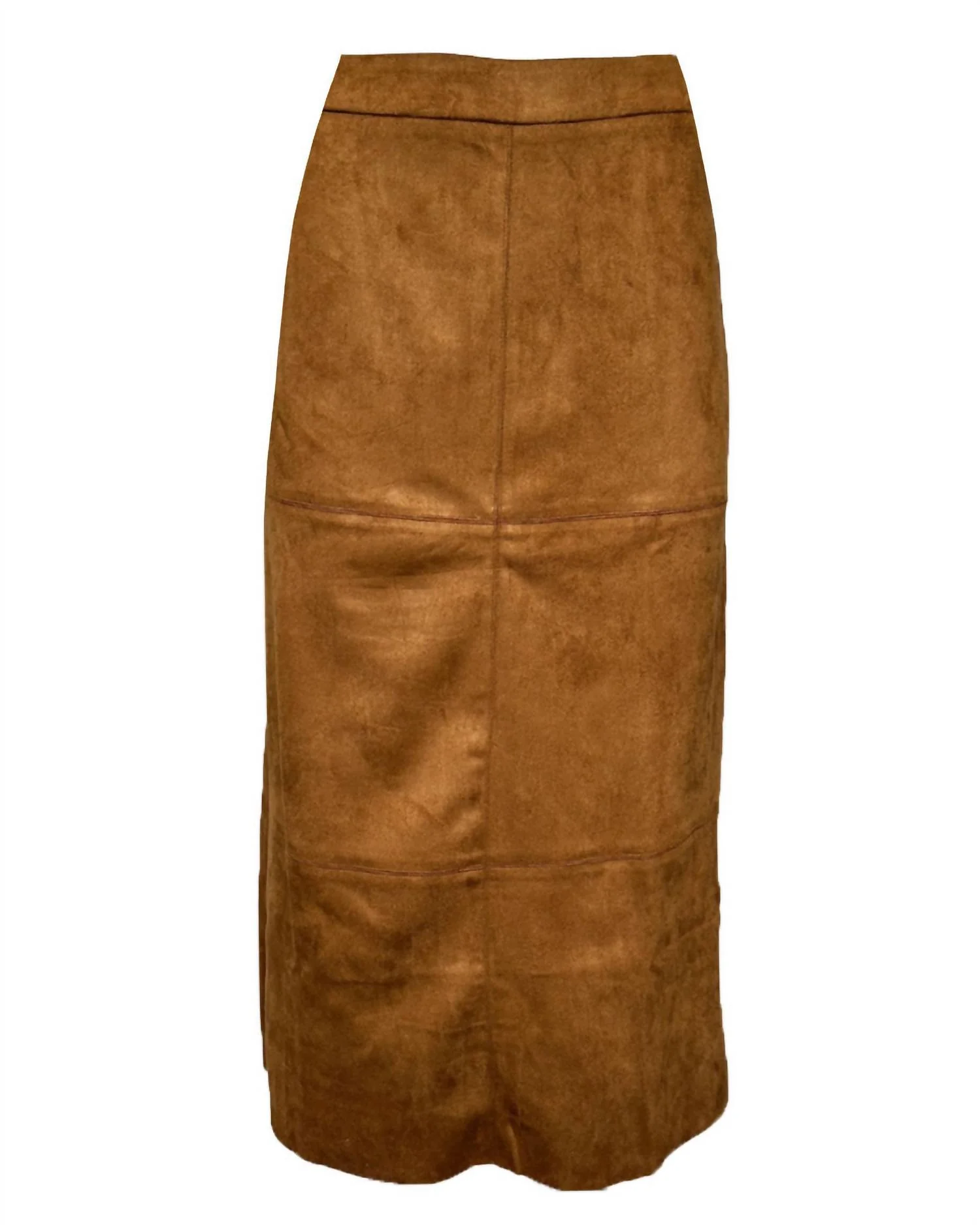 Suede Back Slit Midi Skirt In Caramel