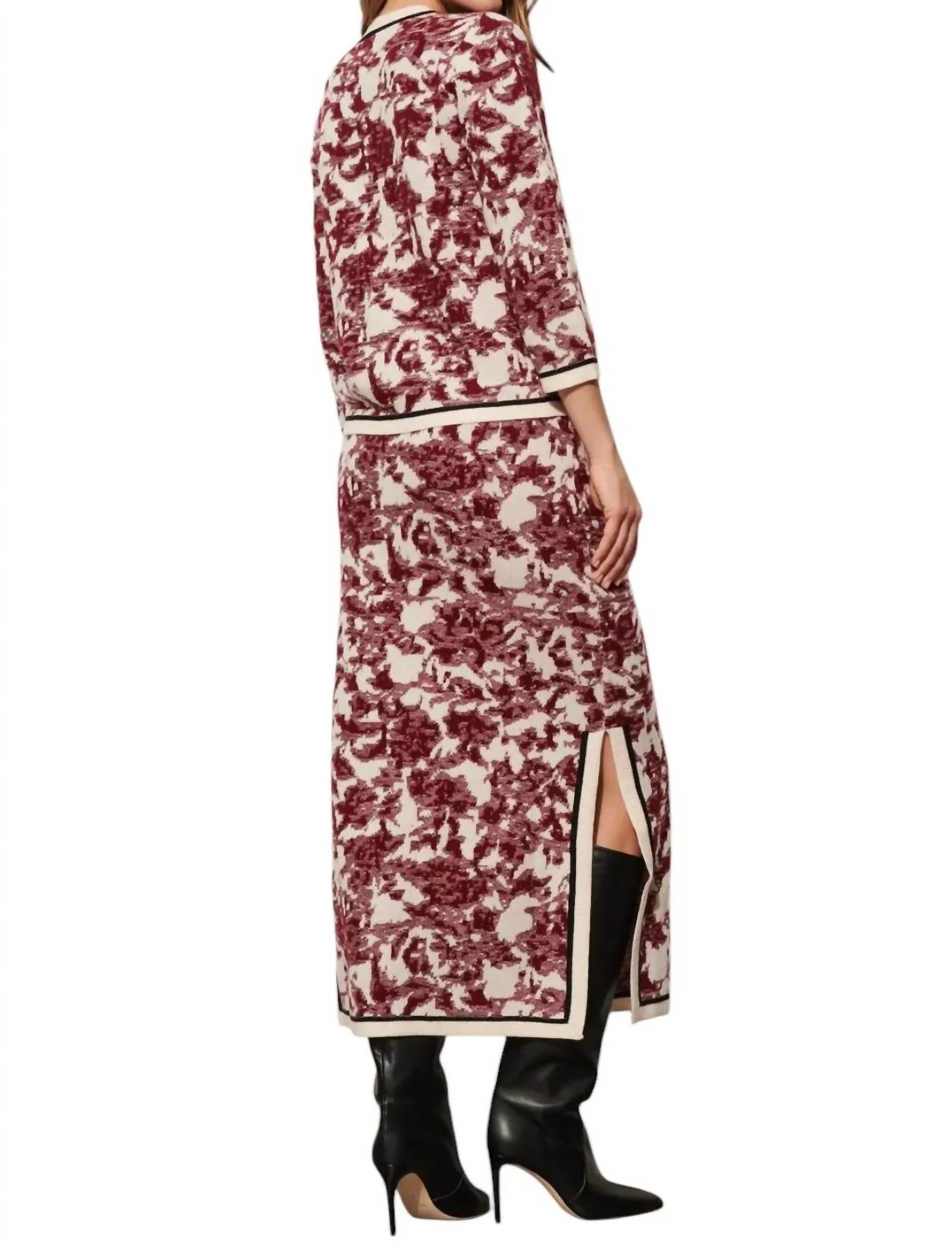 Angela Sweater Skirt In Zinfandel Red Ikat