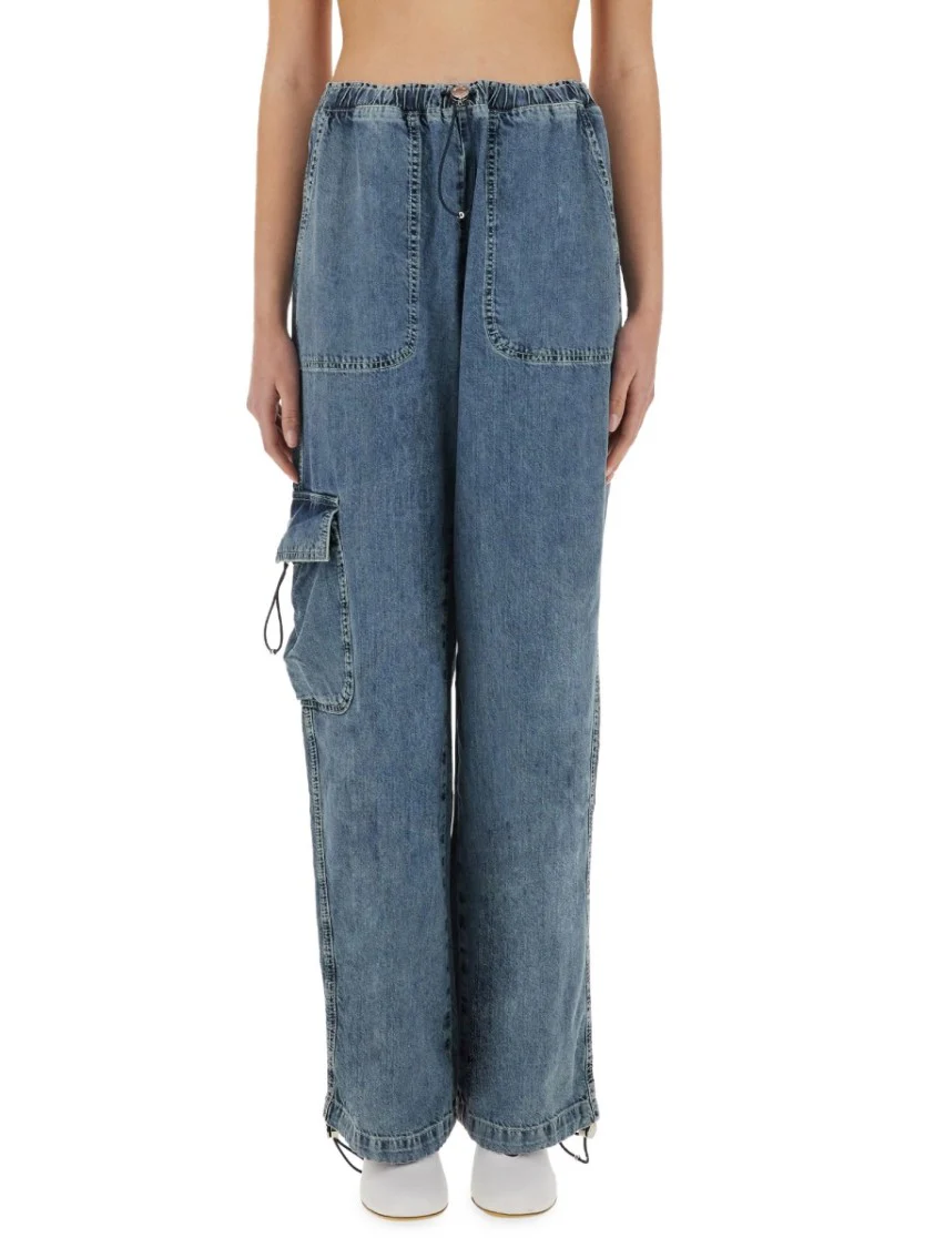 Cargo Jeans With Adjustable Drawstring Waist