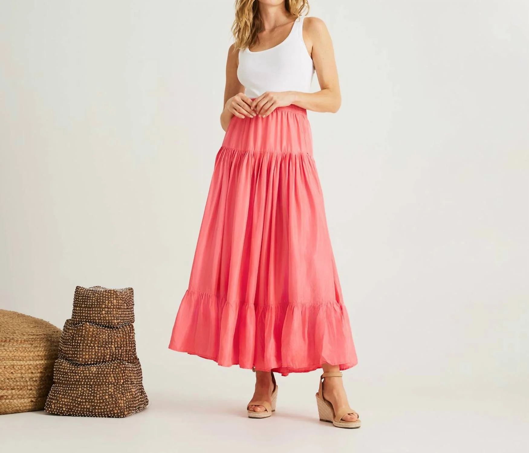 Lourdes Parachute Skirt In Coral