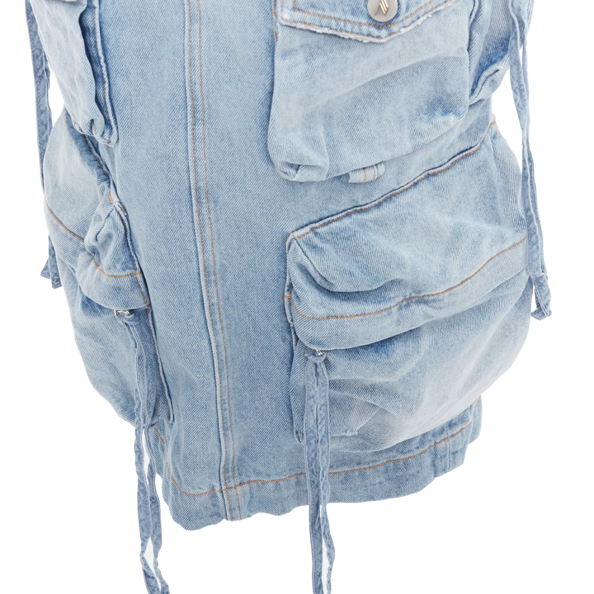 The Attico denim multi pocket cargo midi skirt