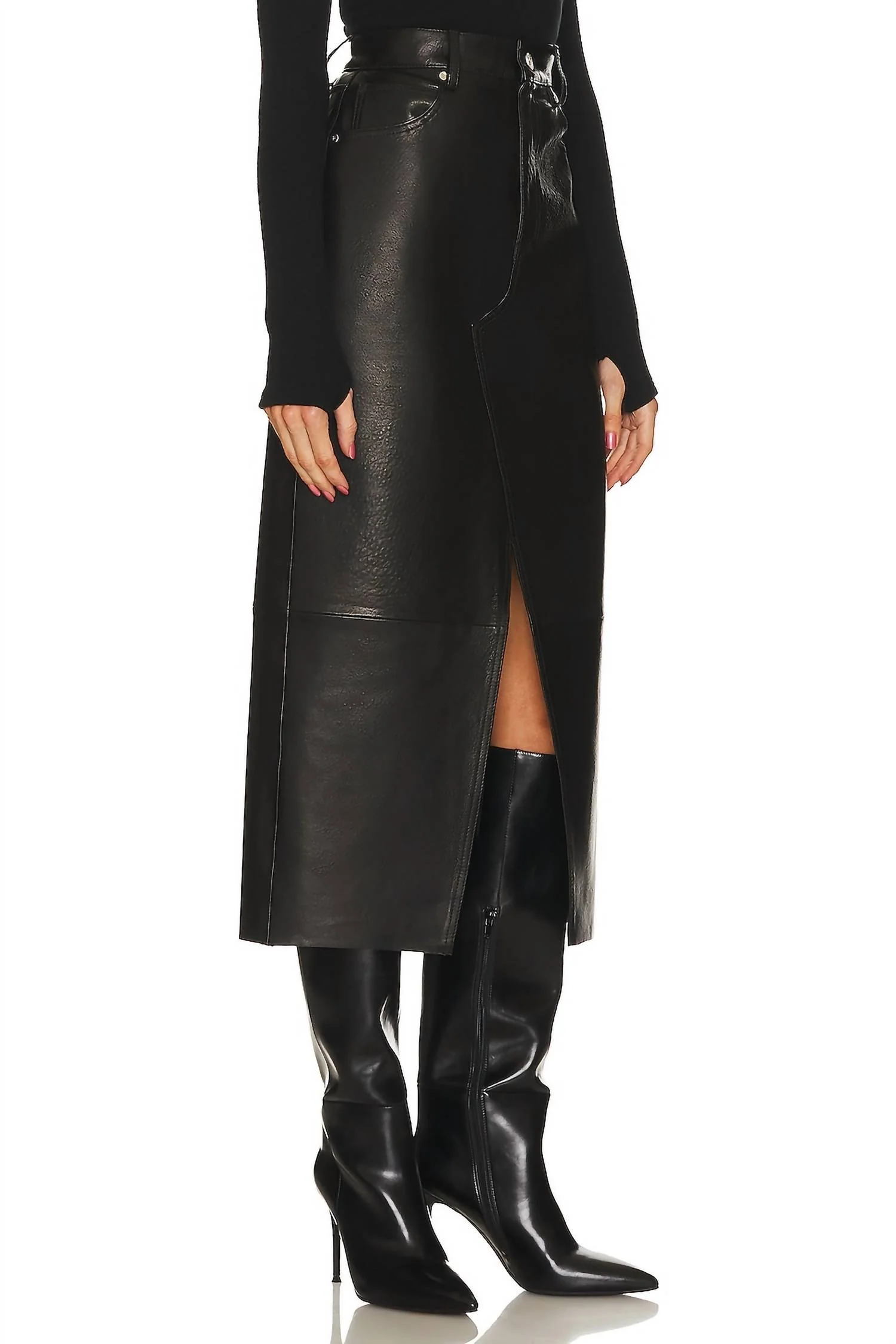 Leather Midaxi Skirt In Black
