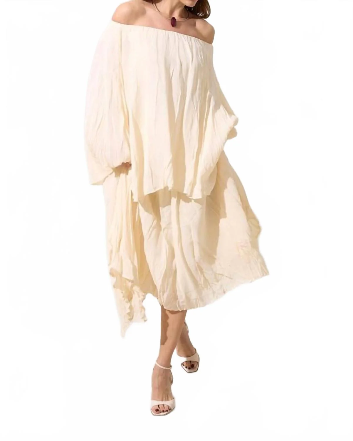 Relaxed Cut Blouse And Midi Asymmetrical Skirt Set In Ecru