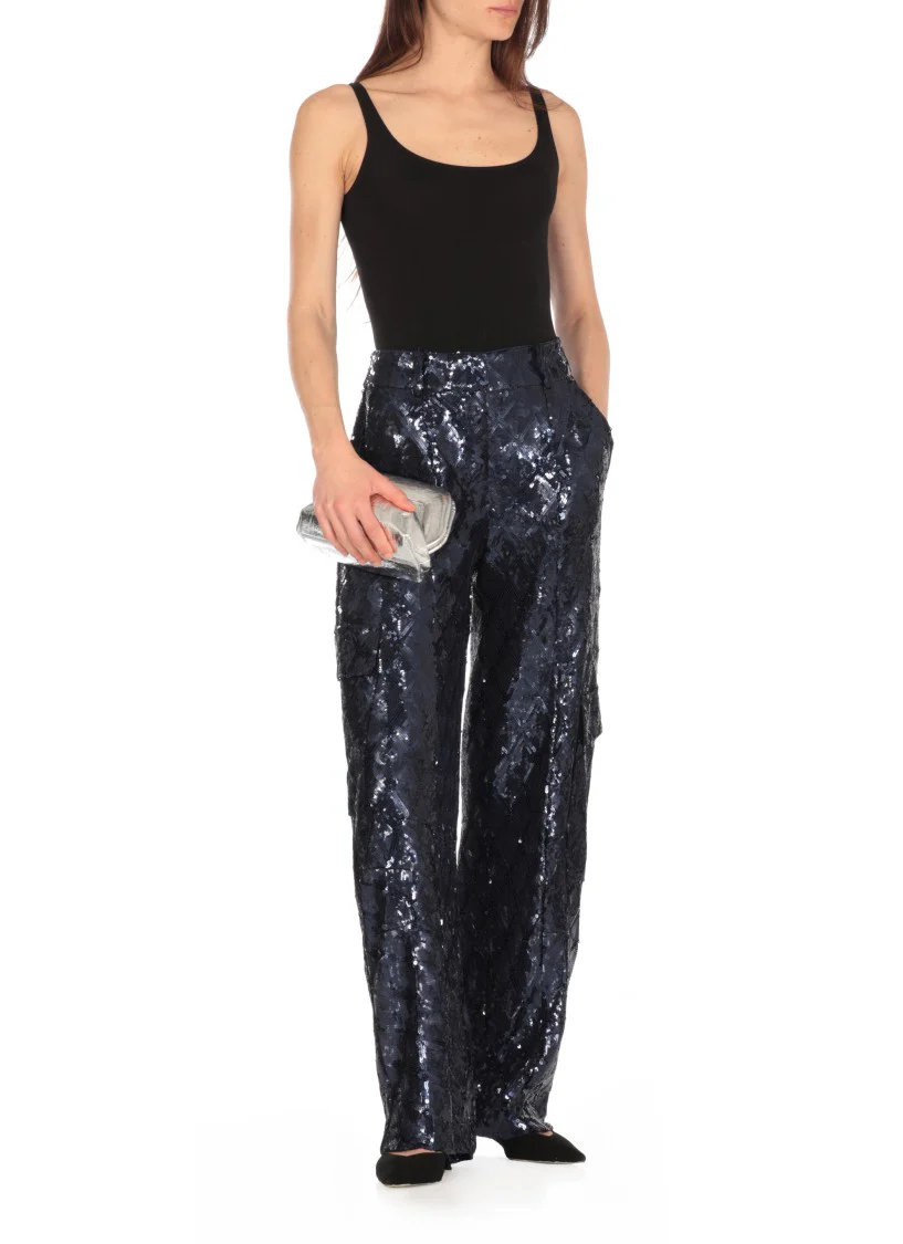 Relaxed Fit Pants With All-Over Paillette Design