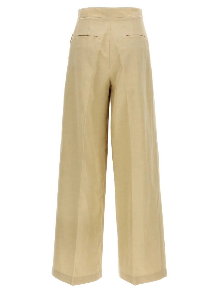 High-Waisted Linen Blend Trousers