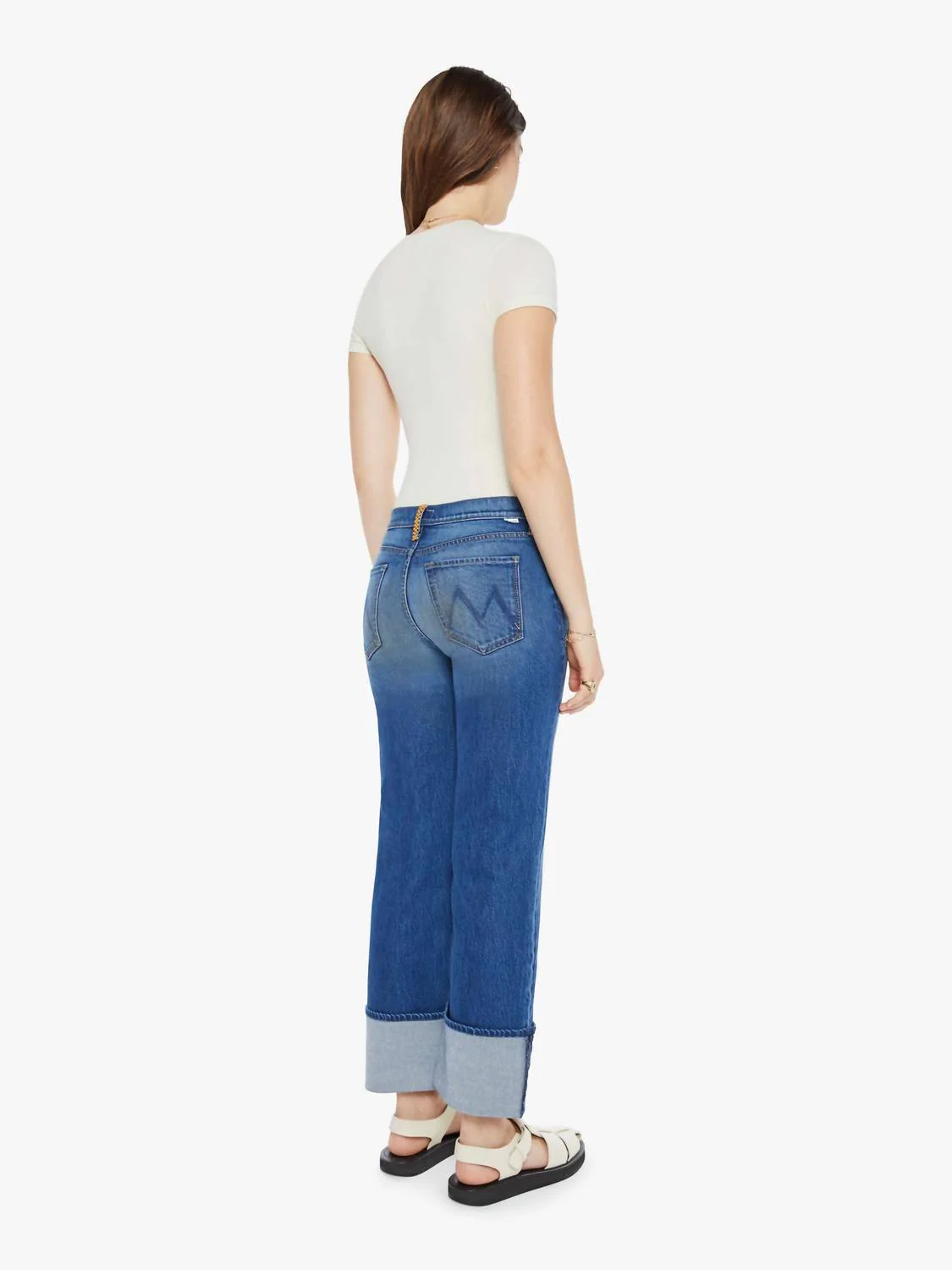 Checkerboard Duster Flood Cuff Jeans In Bunny Hop