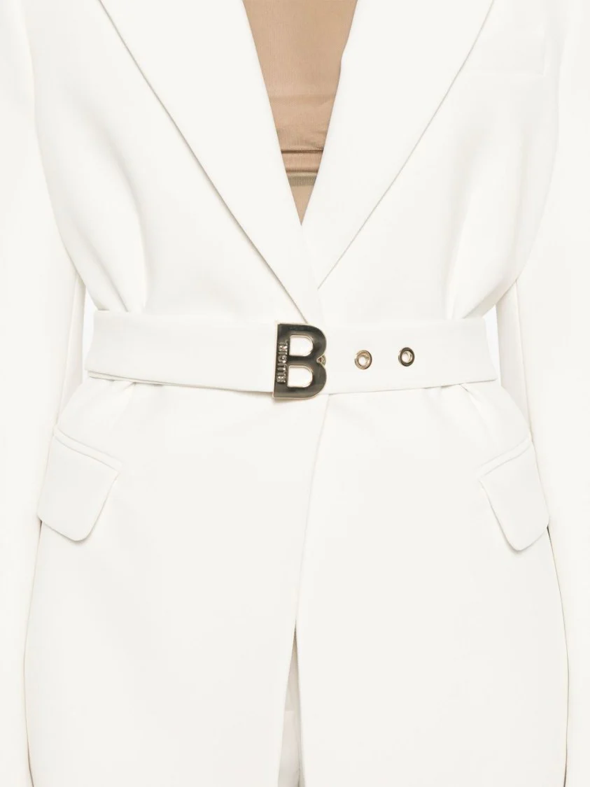 Tailored White Blazer With Belted Waist
