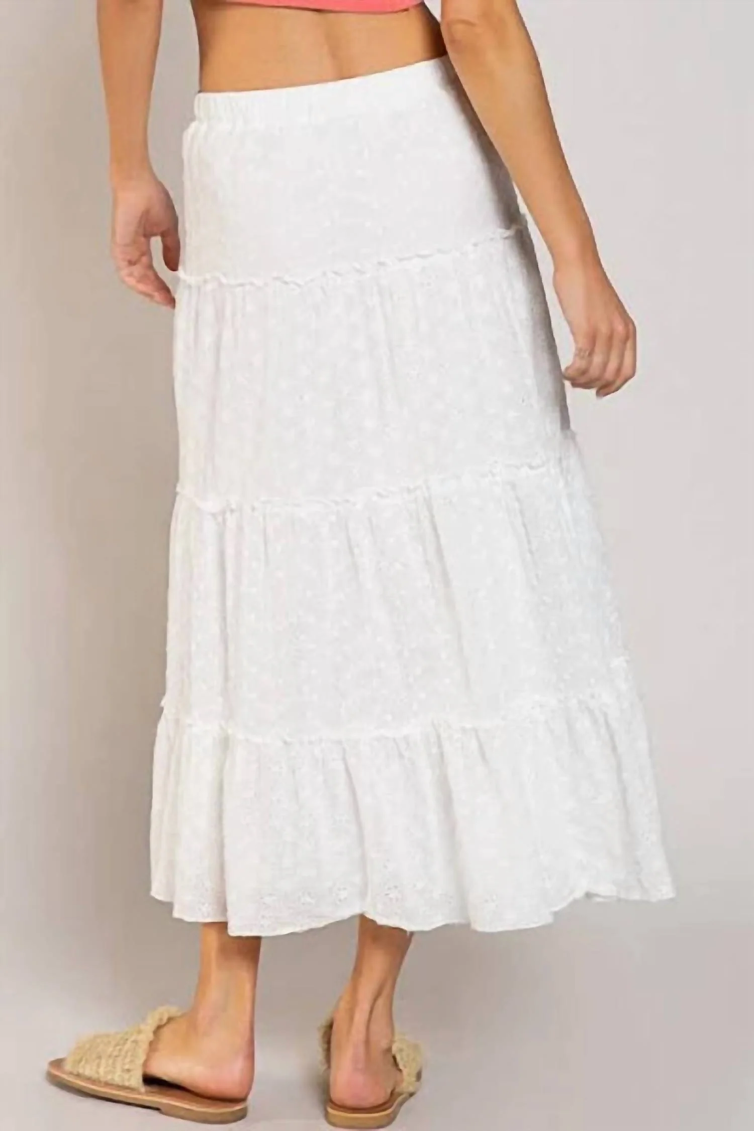 Eyelet Tiered Maxi Skirt In White