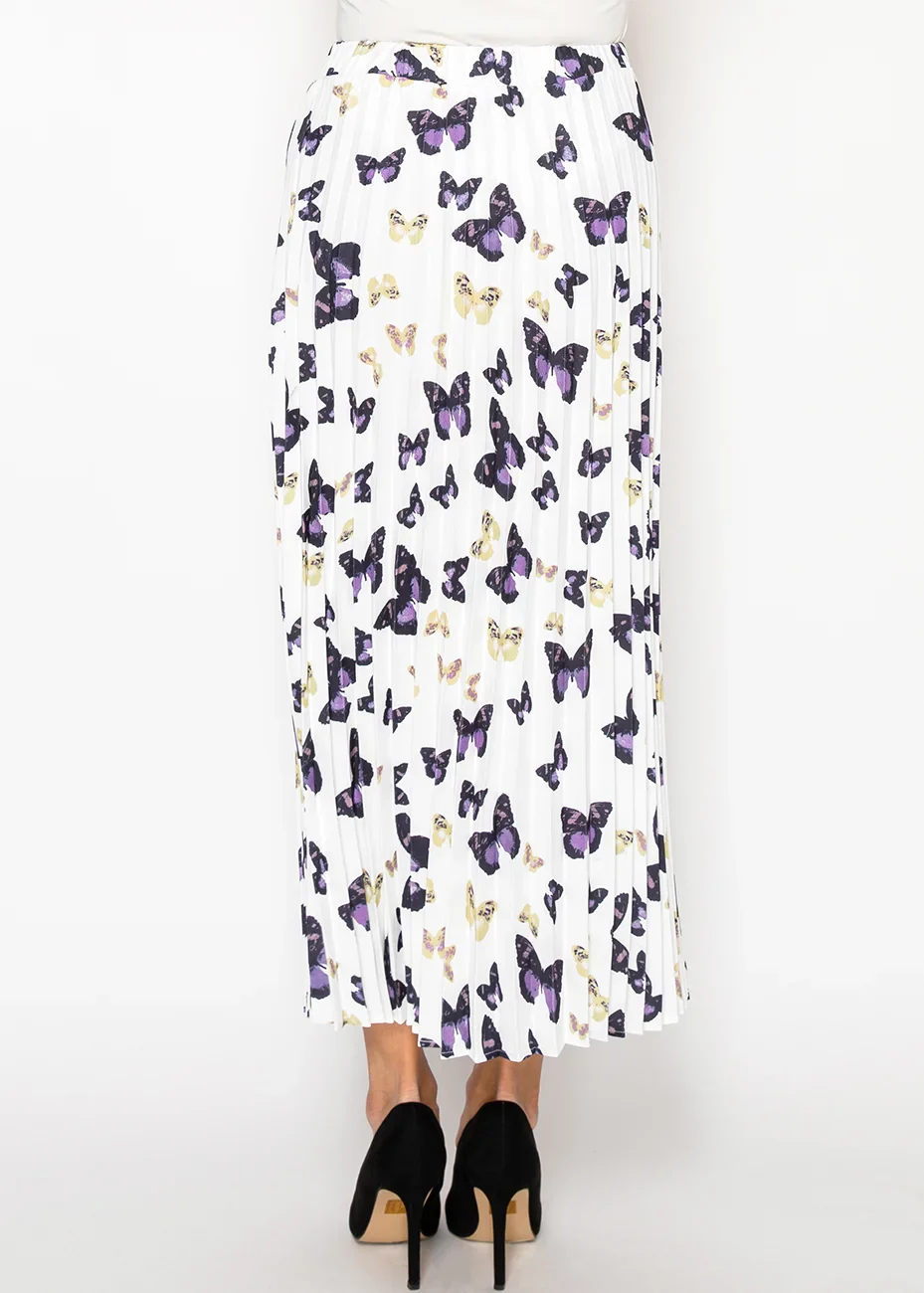 Fluttering Butterfly Print Midi Skirt