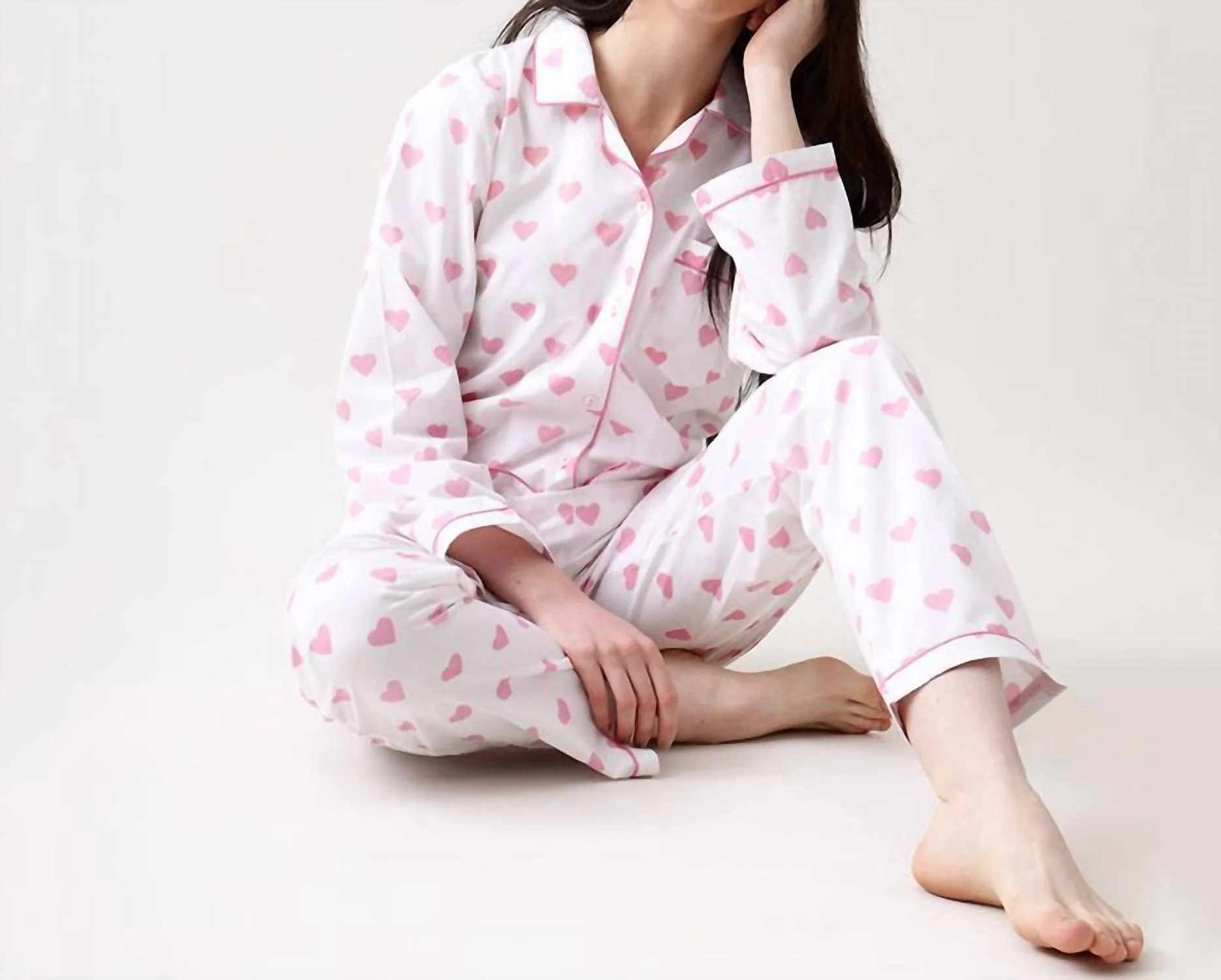 Love Pajama Set In White/ Pink