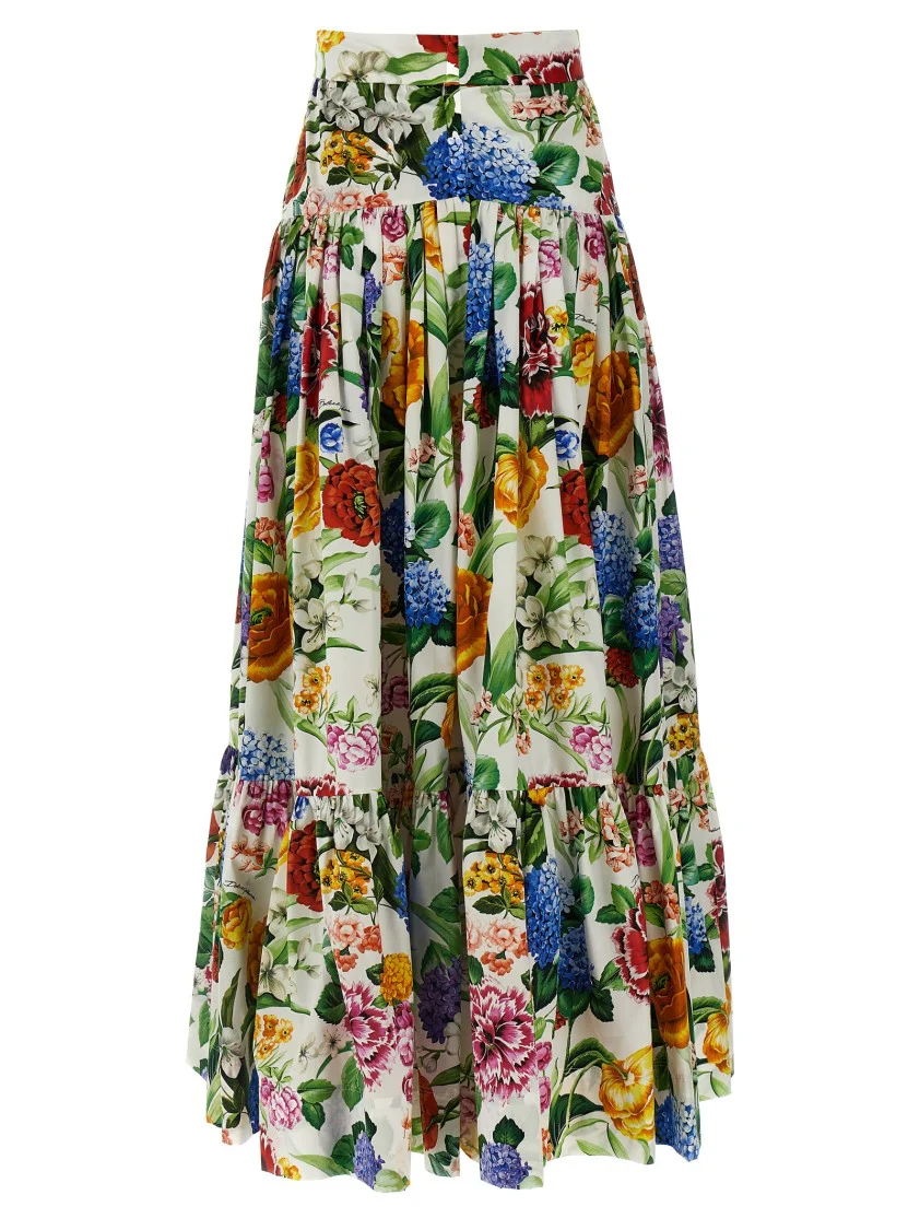 Flounced Maxi Skirt With Vibrant Floral Print