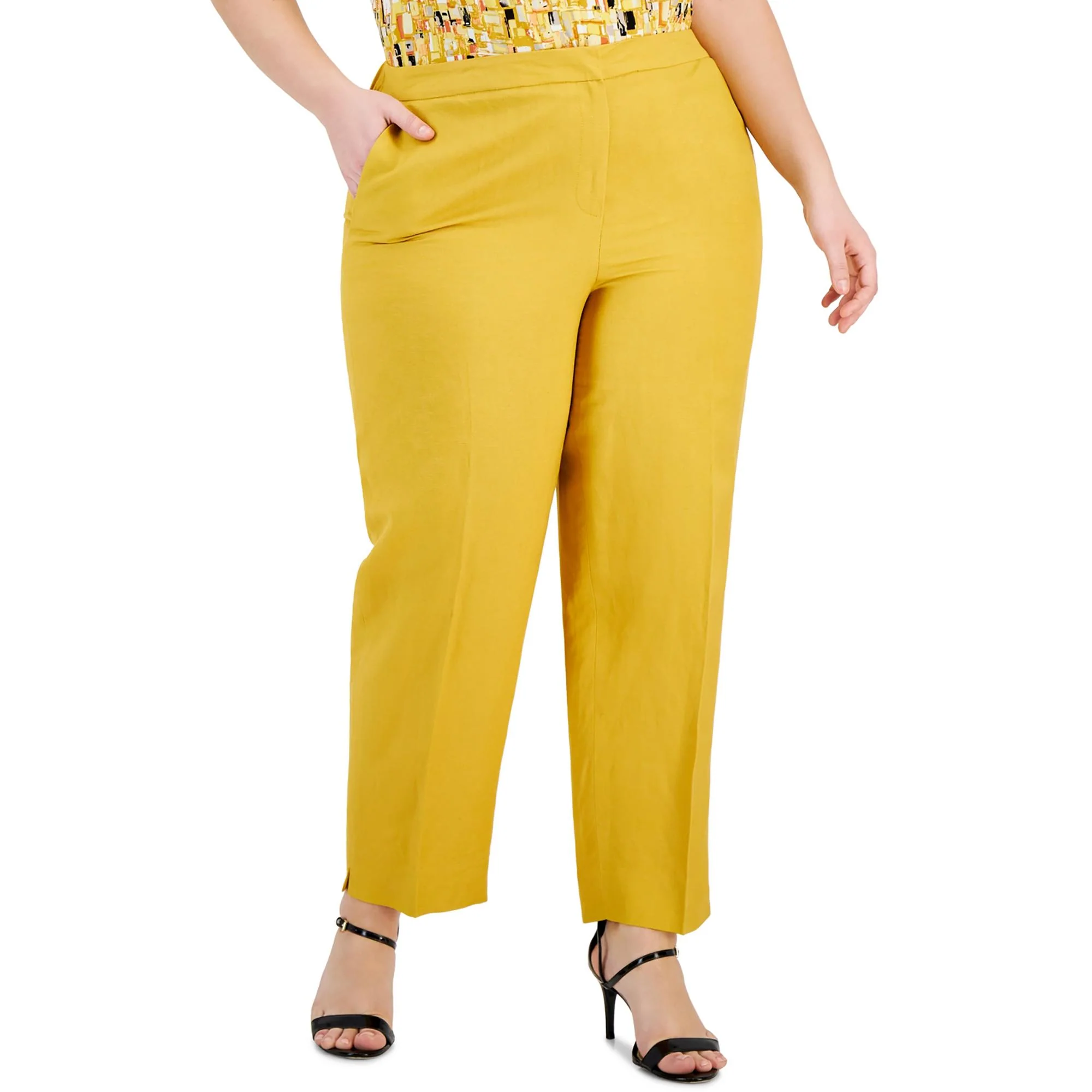 Plus Womens Mid-Rise Stretch Straight Leg Pants