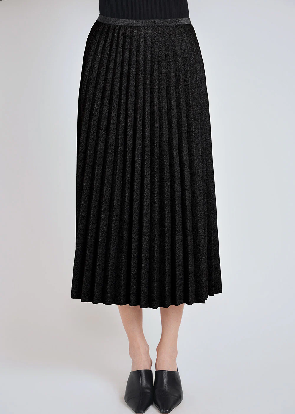 Black Pleated Suede Midi Skirt