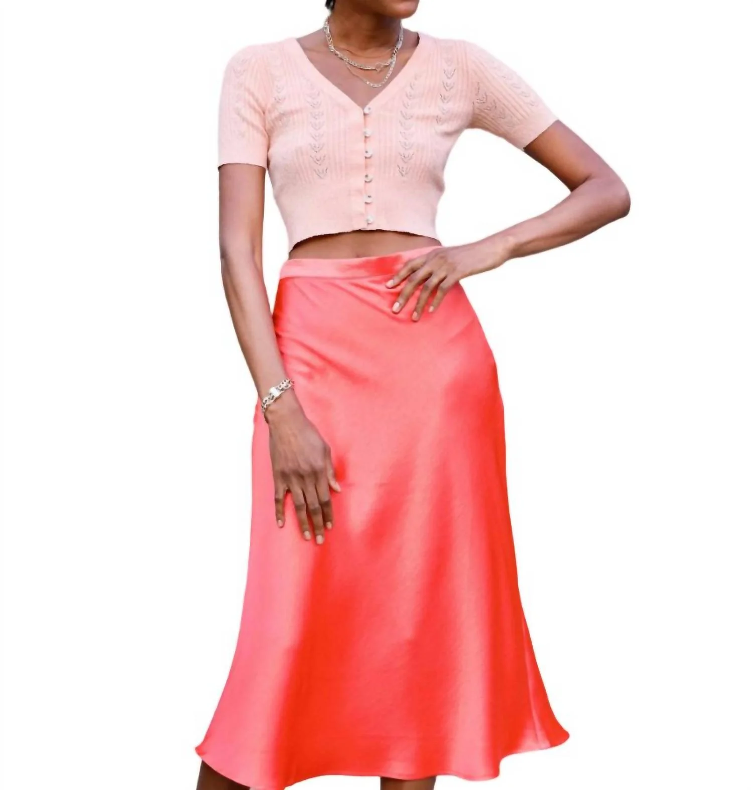 Touchable Midi Skirt In Neon Red