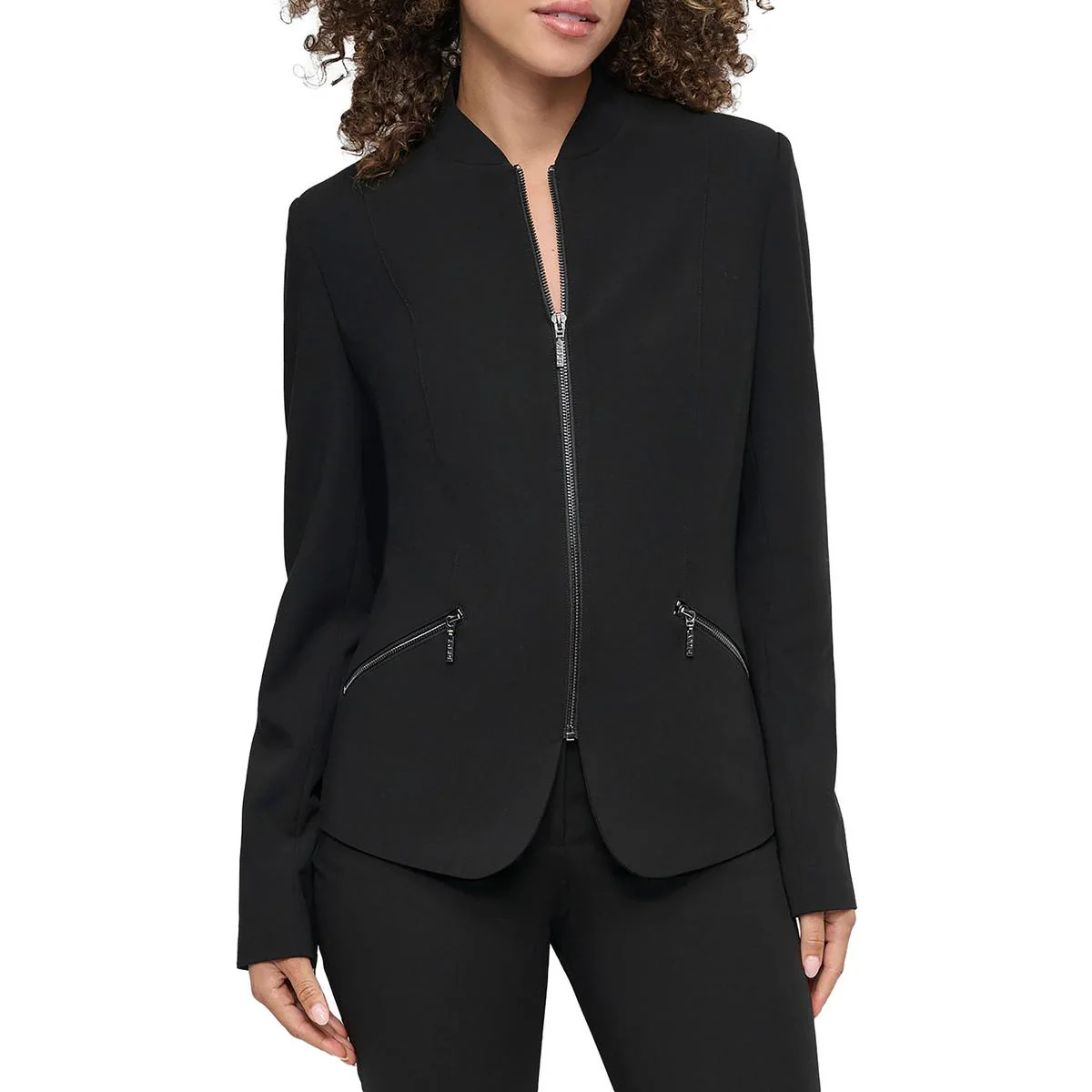 Womens Panel Polyester Collarless Blazer