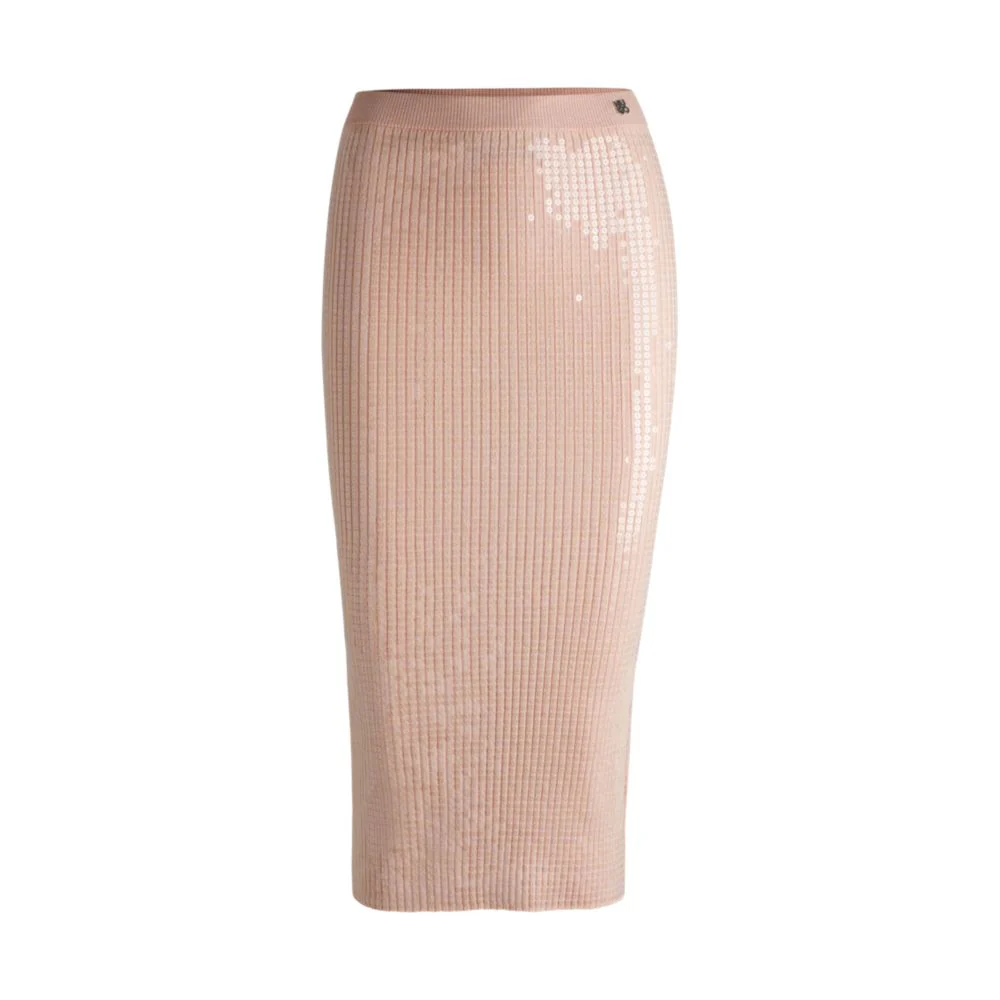Ribbed midi skirt with transparent sequins in slim fit