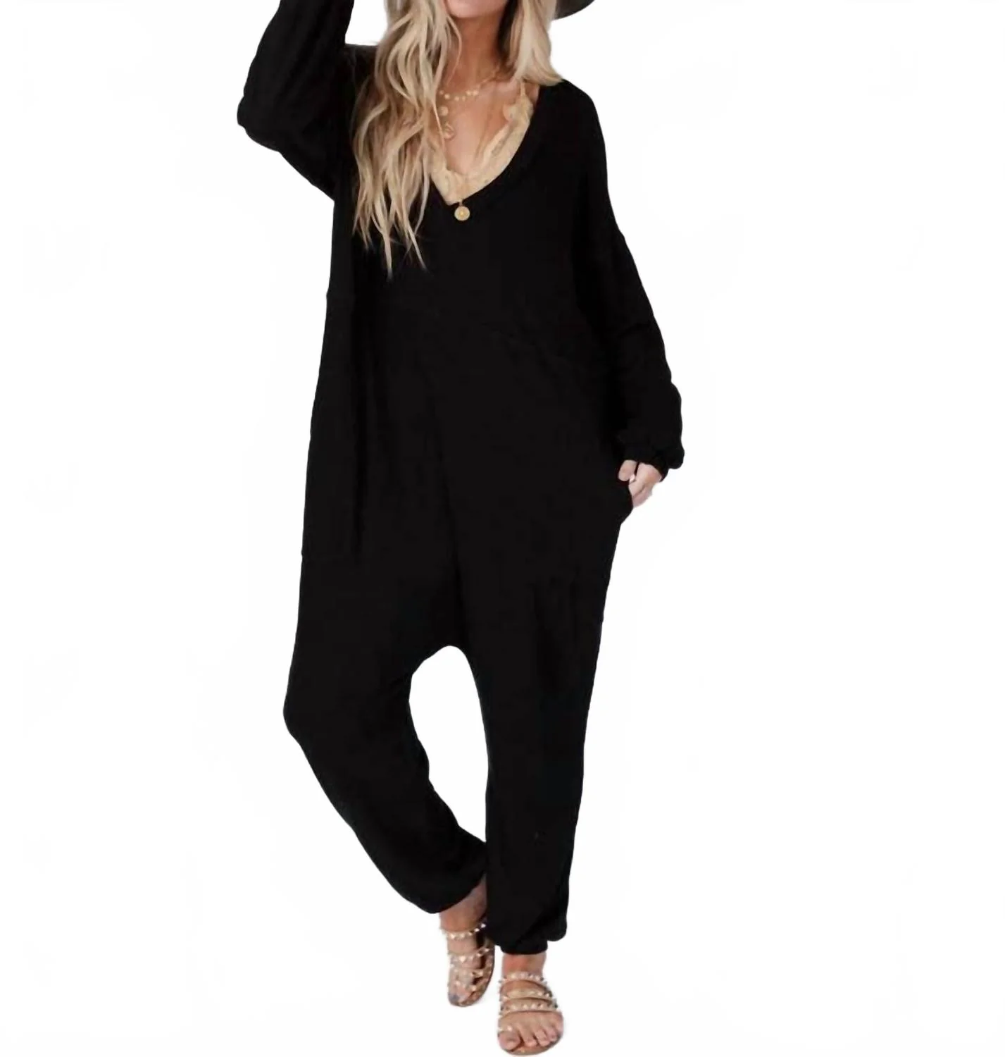 Long Sleeve Jumpsuit In Black