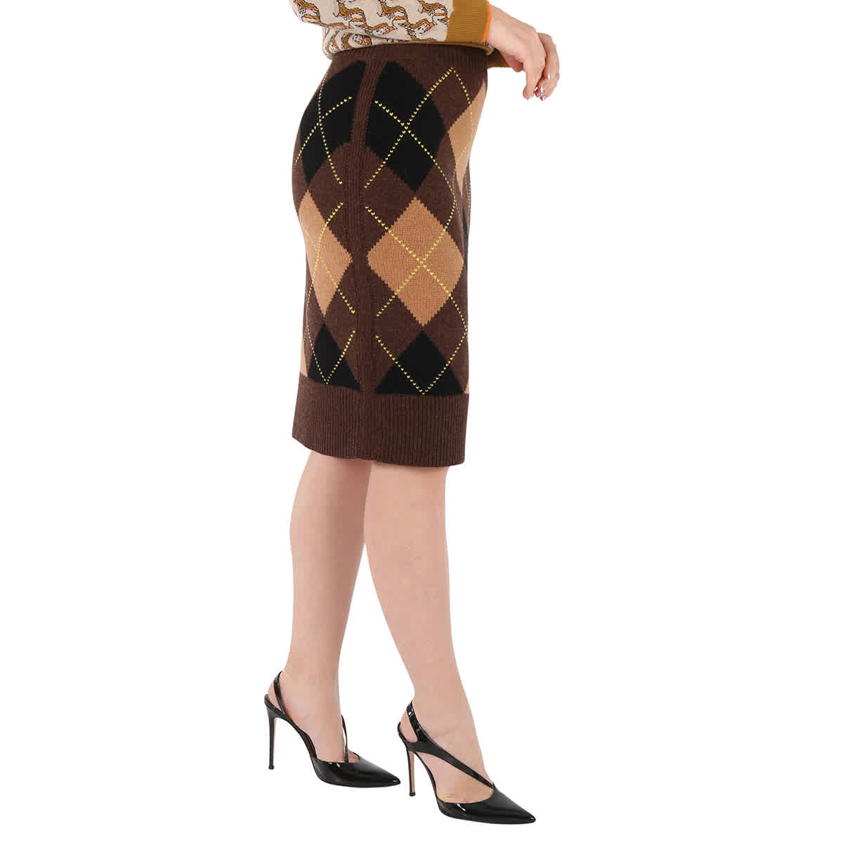 Burberry Ladies Argyle Intarsia Wool Cashmere Pencil Skirt