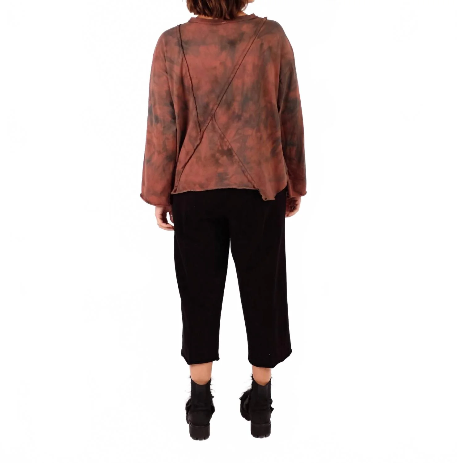 Rib Cropped Wide Leg Pants In Black