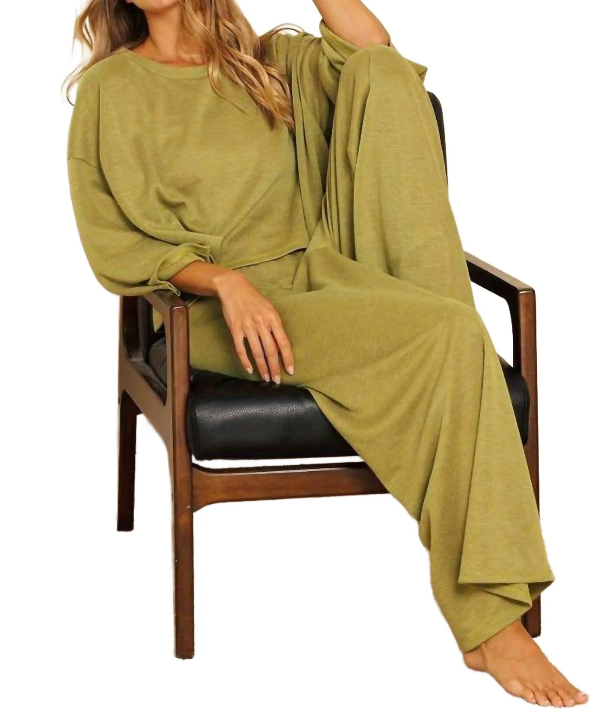 Wide Leg Pants With Cropped Top Set In Kiwi