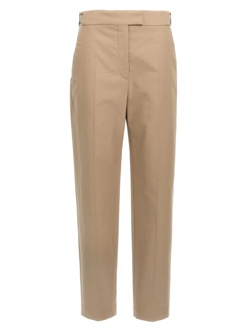 Stretch Cotton Trousers With Monile Detail