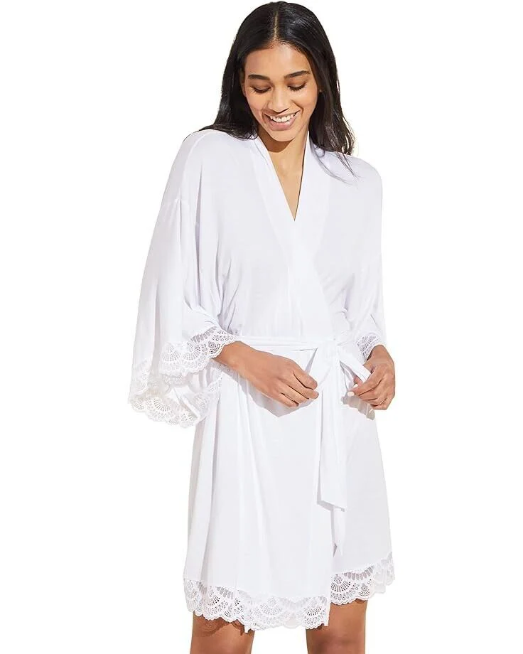 Eberjey Mariana Mademoiselle Kimono Robe Women's Large White Stretch Tie ERK629